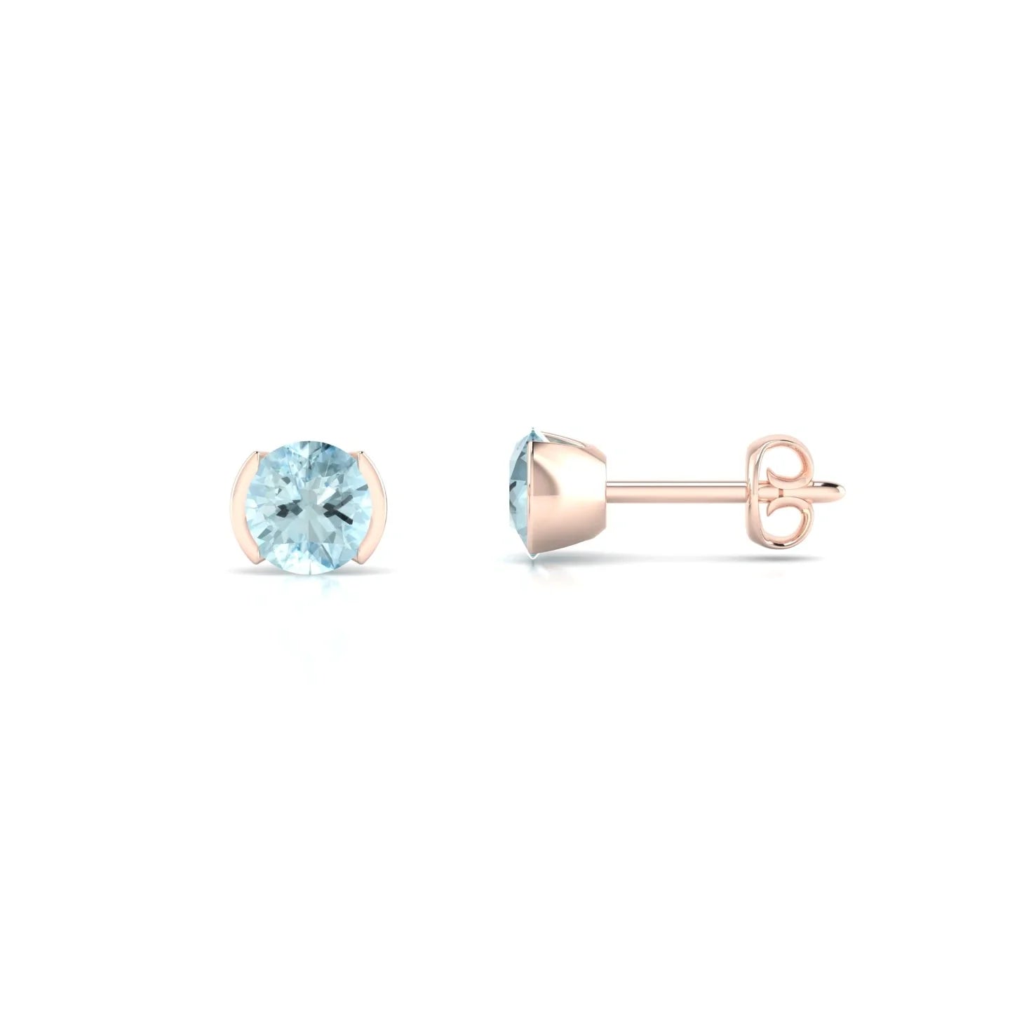 Suspense | 18k Rose Gold 4.5 mm Round Aquamarine Earrings