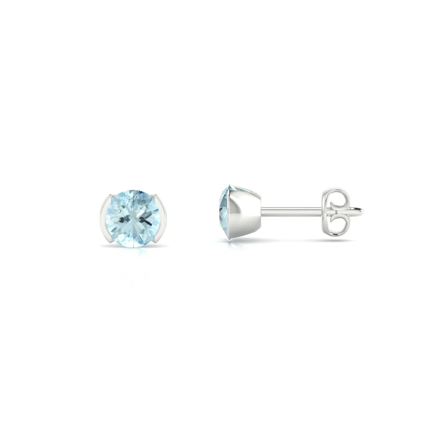 Suspense | 18k White Gold 4.5 mm Round Aquamarine Earrings