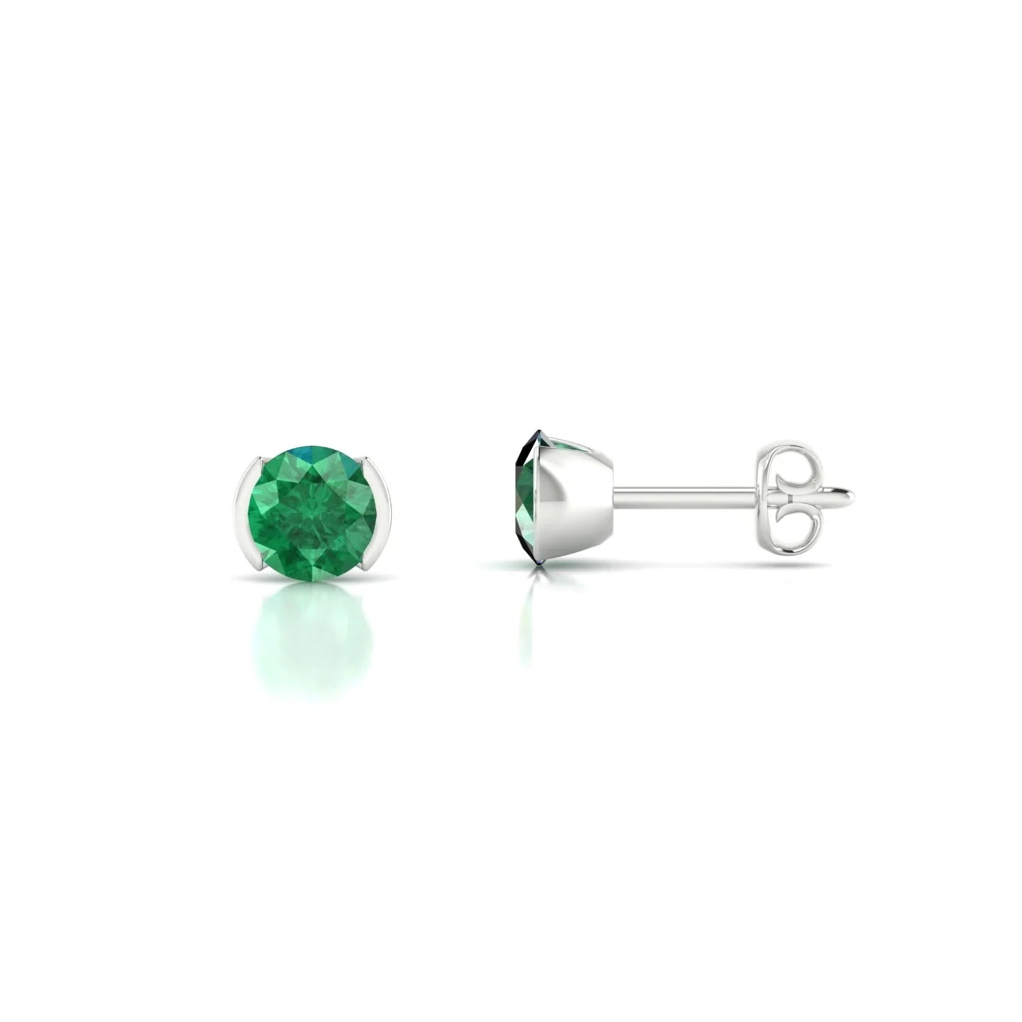 Suspense | 18k White Gold 4.5 mm Round Emerald Earrings