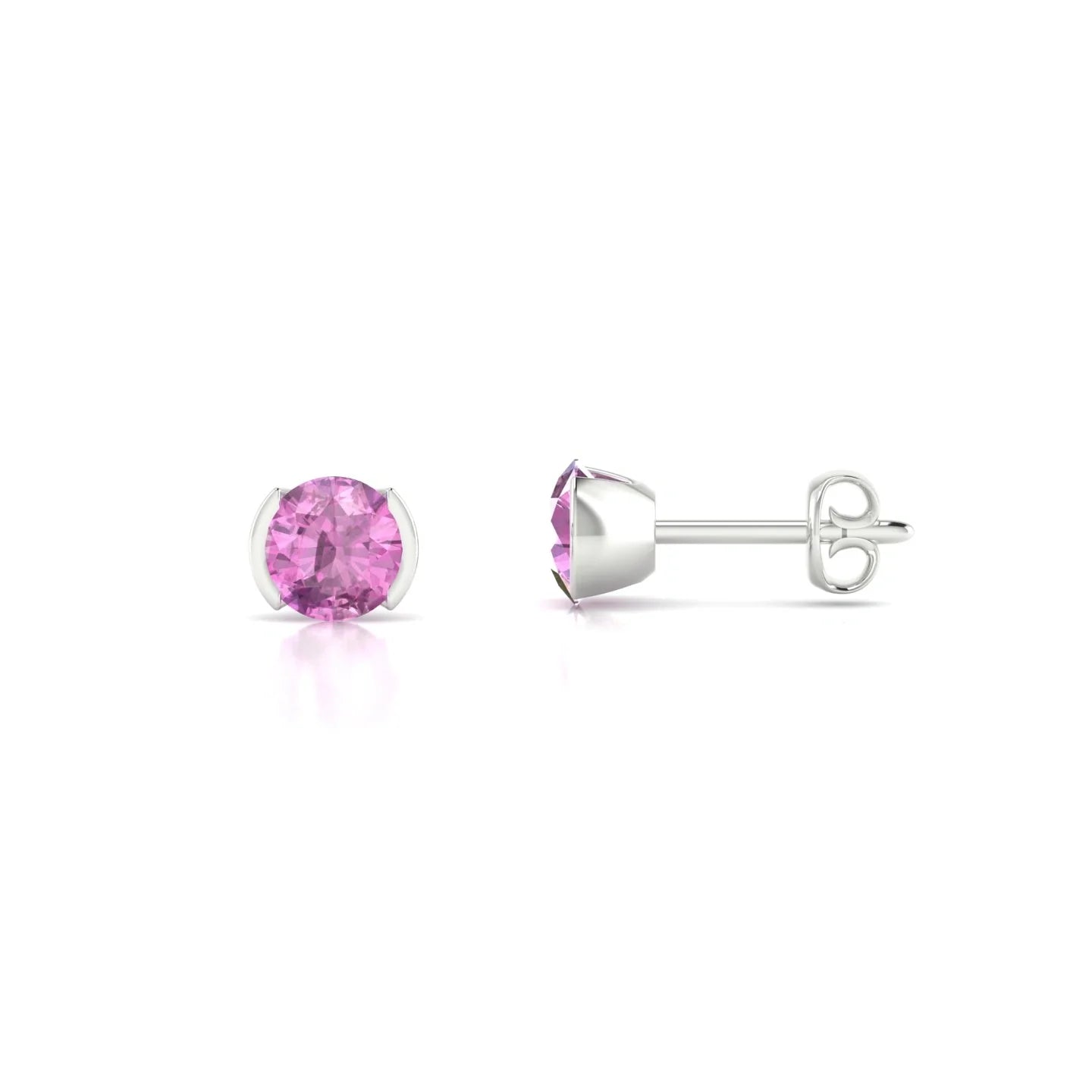 Suspense | 18k White Gold 4.5 mm Round Pink Sapphire Earrings