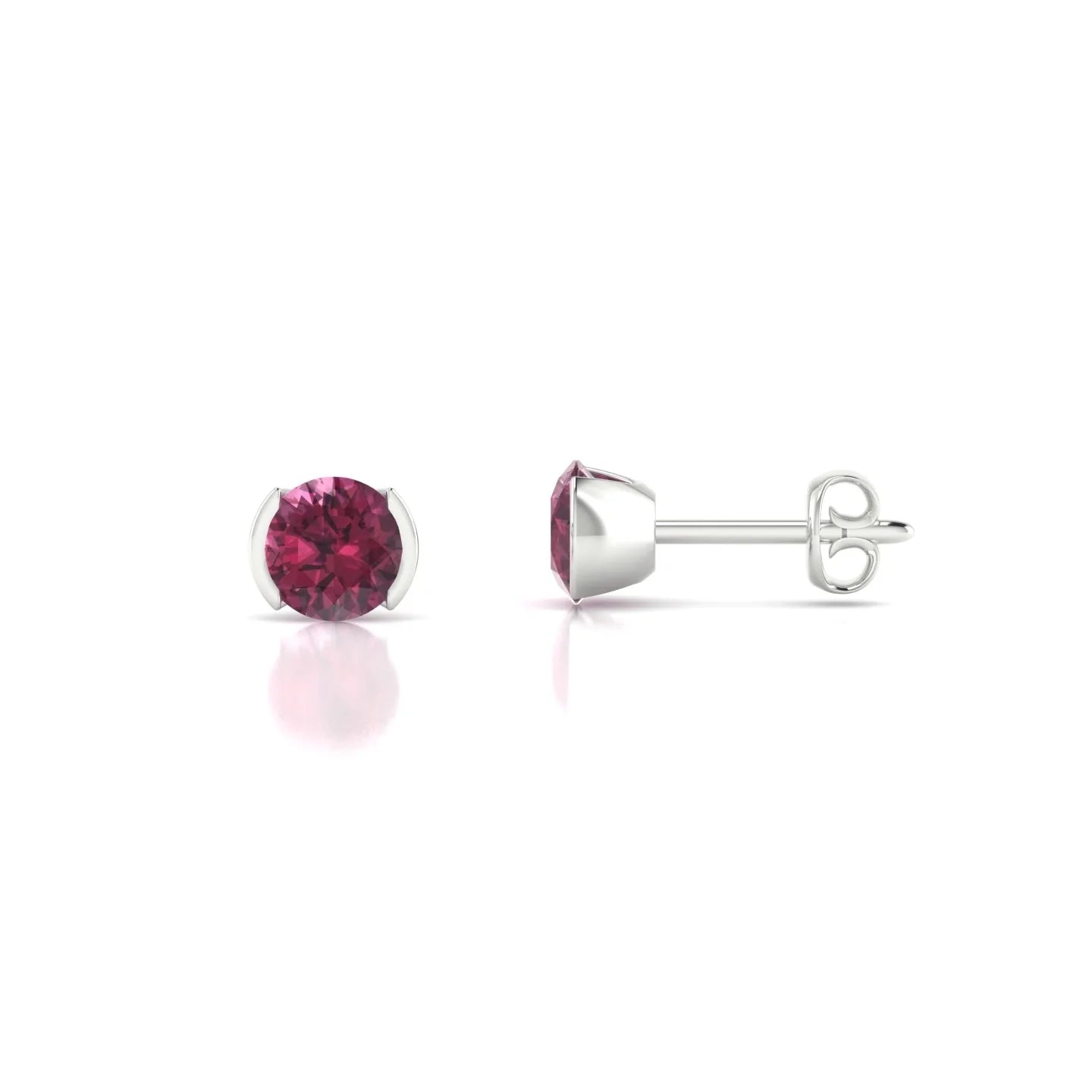 Suspense | 18k White Gold 4.5 mm Round Rhodolite Earrings