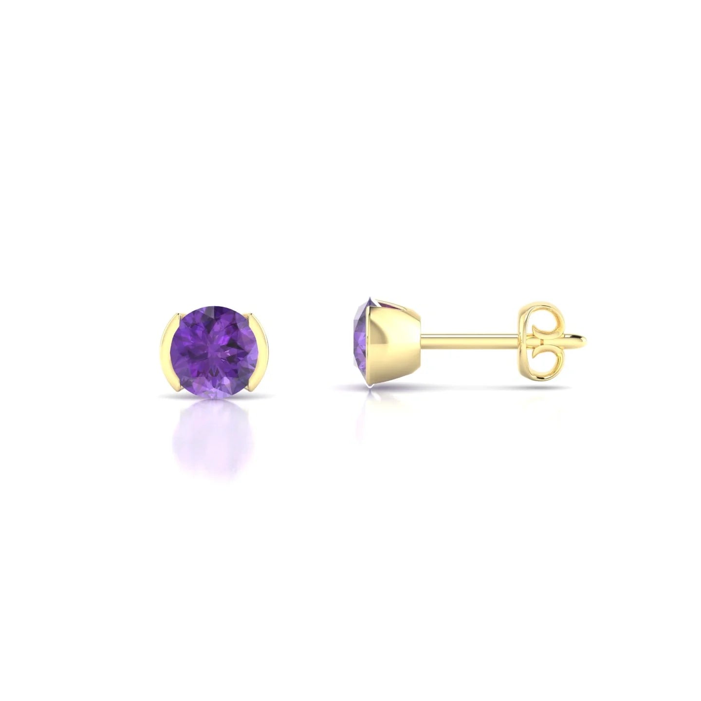 Suspense | 18k Yellow Gold 4.5 mm Round Amethyst Earrings