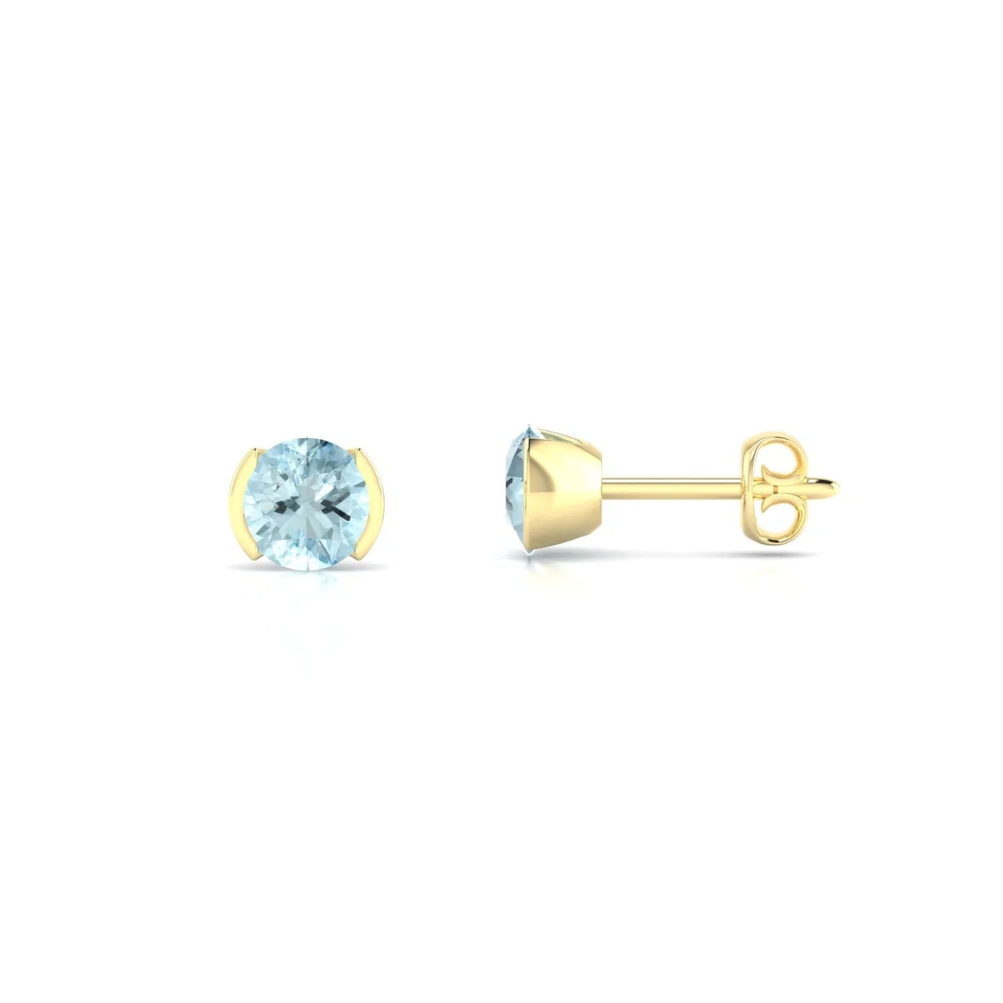 Suspense | 18k Yellow Gold 4.5 mm Round Aquamarine Earrings