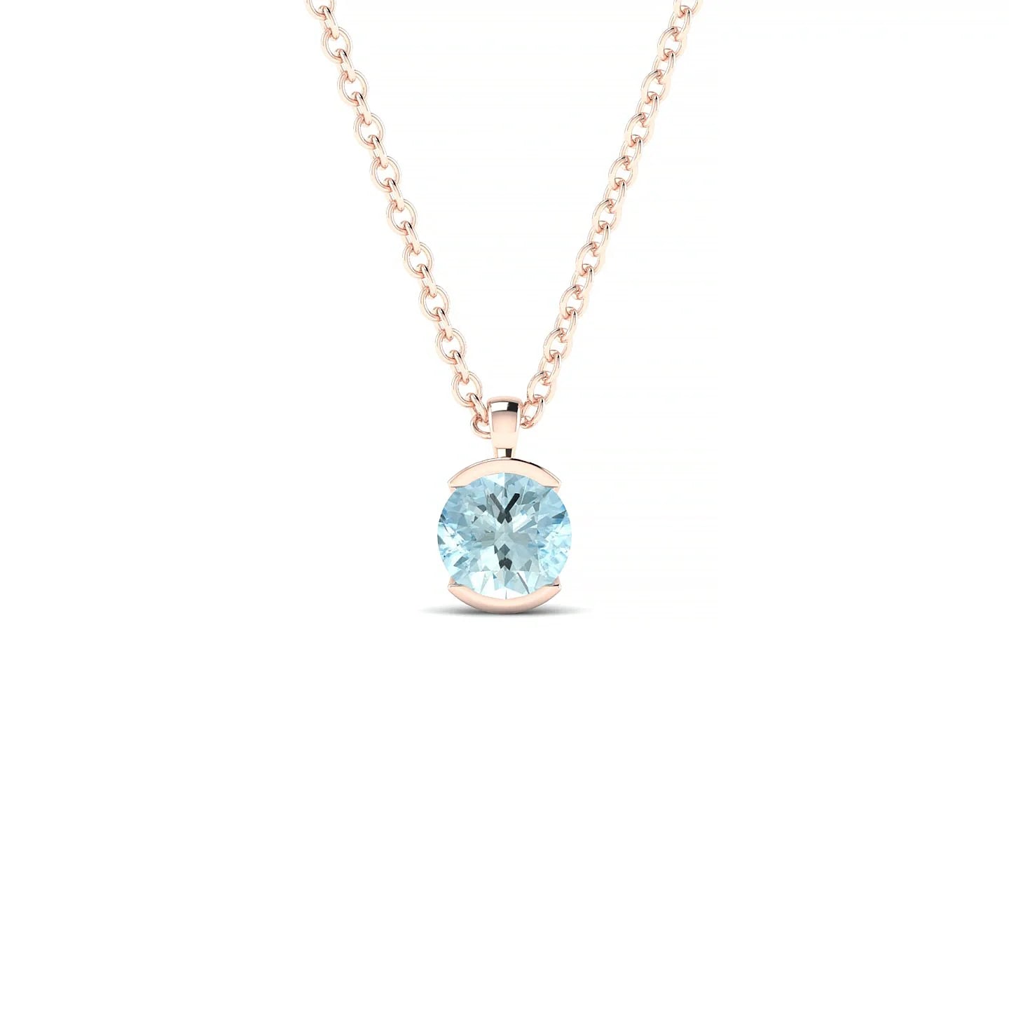Suspense | 18k Rose Gold 4.5 mm Round Aquamarine Pendant