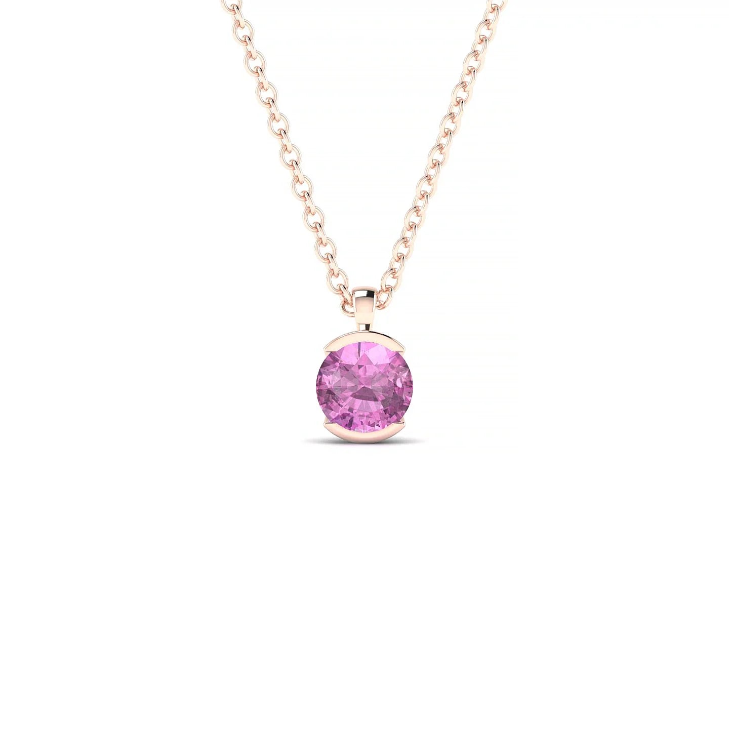 Suspense | 18k Rose Gold 4.5 mm Round Pink Sapphire Pendant
