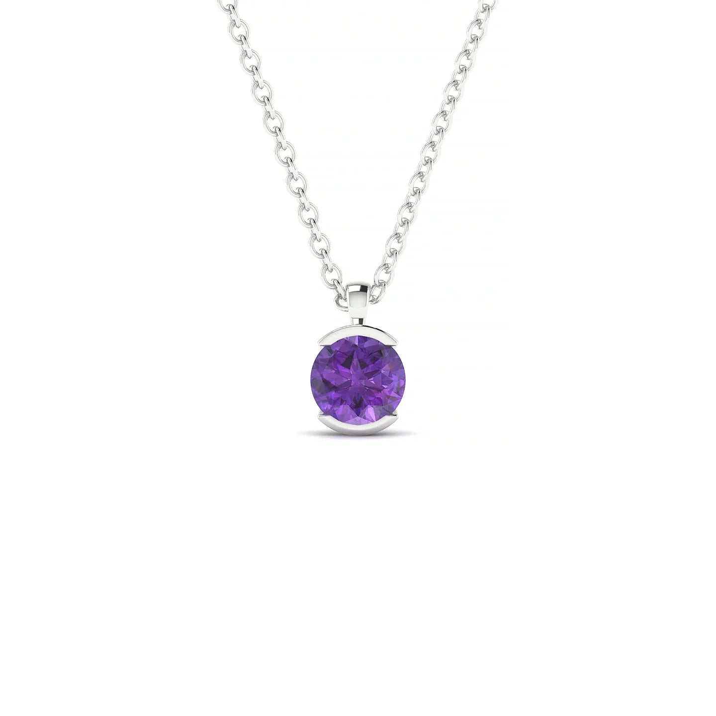 Suspense | 18k White Gold 4.5 mm Round Amethyst Pendant
