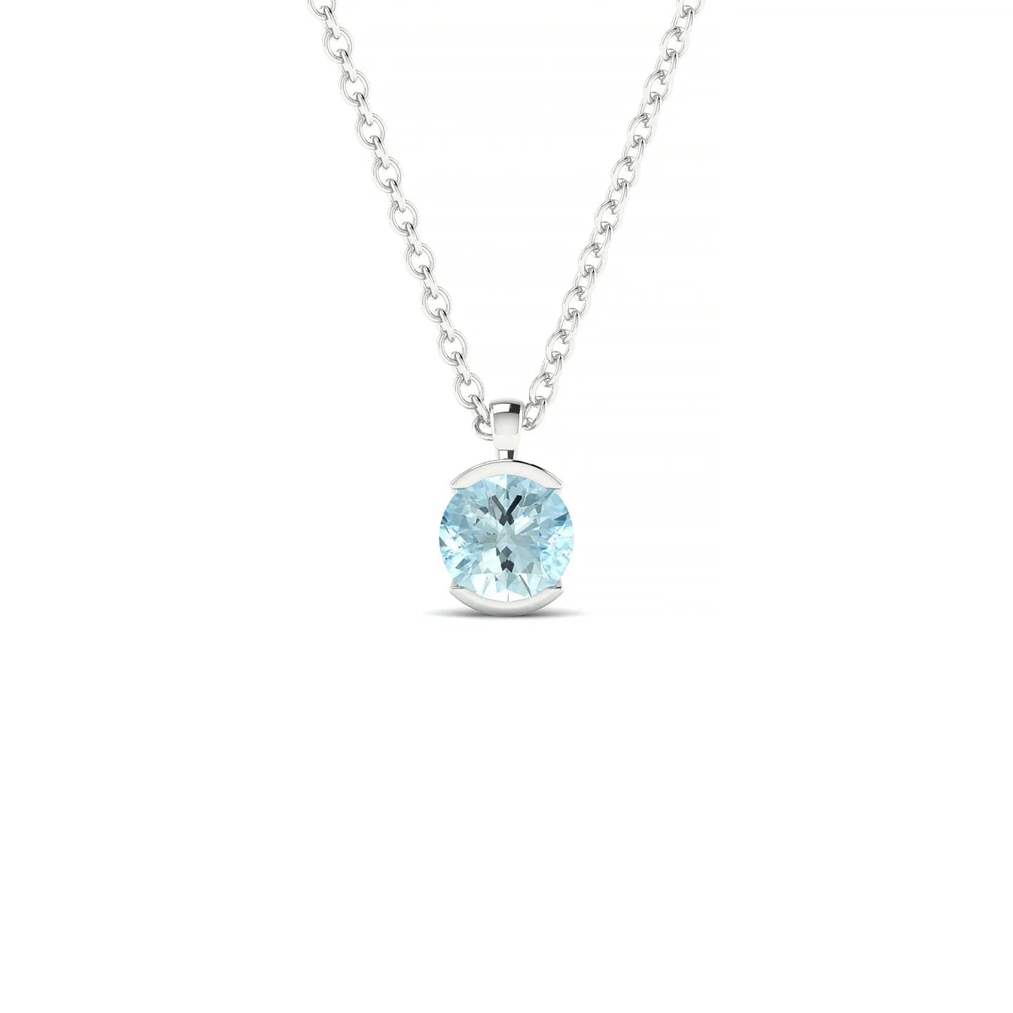 Suspense | 18k White Gold 4.5 mm Round Aquamarine Pendant