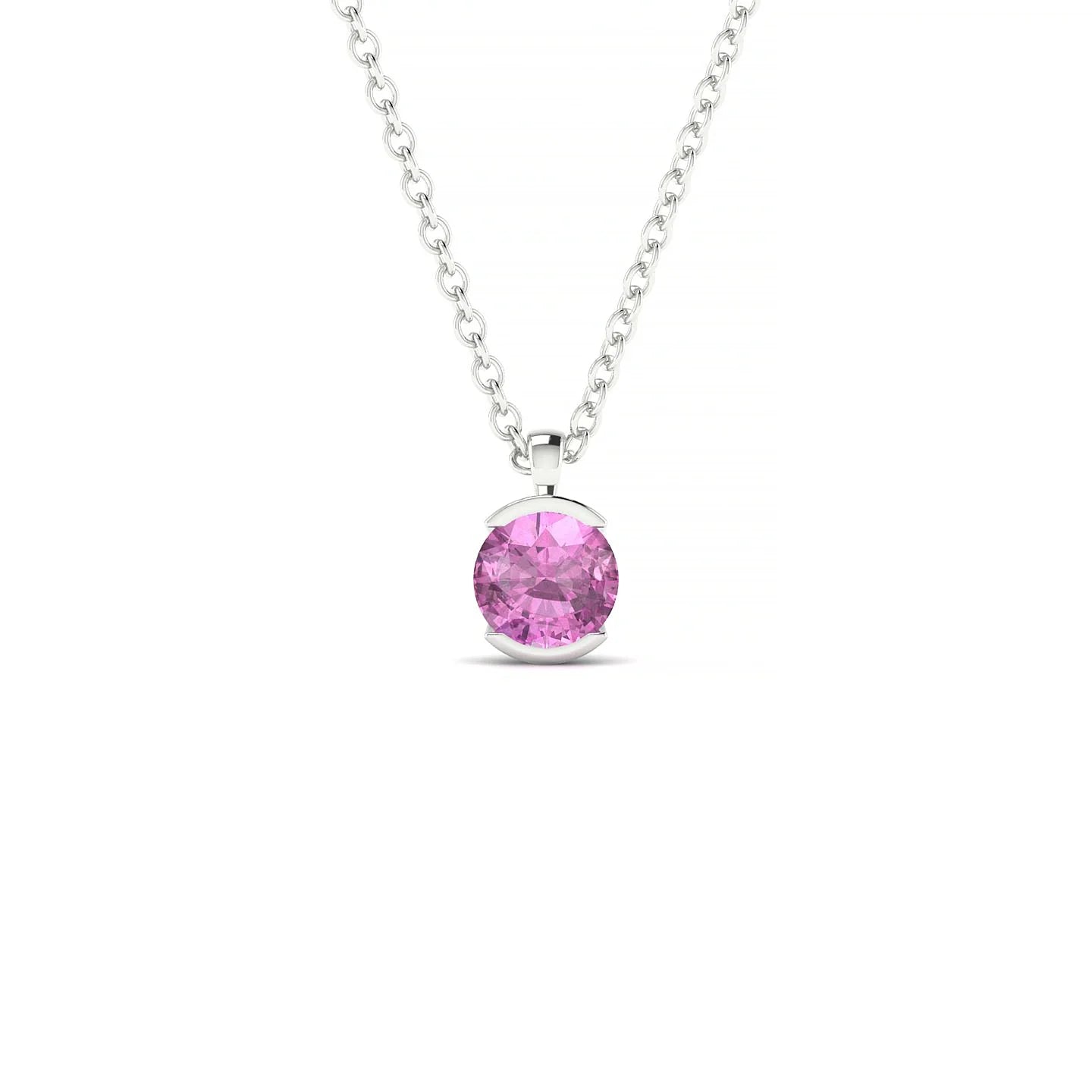 Suspense | 18k White Gold 4.5 mm Round Pink Sapphire Pendant