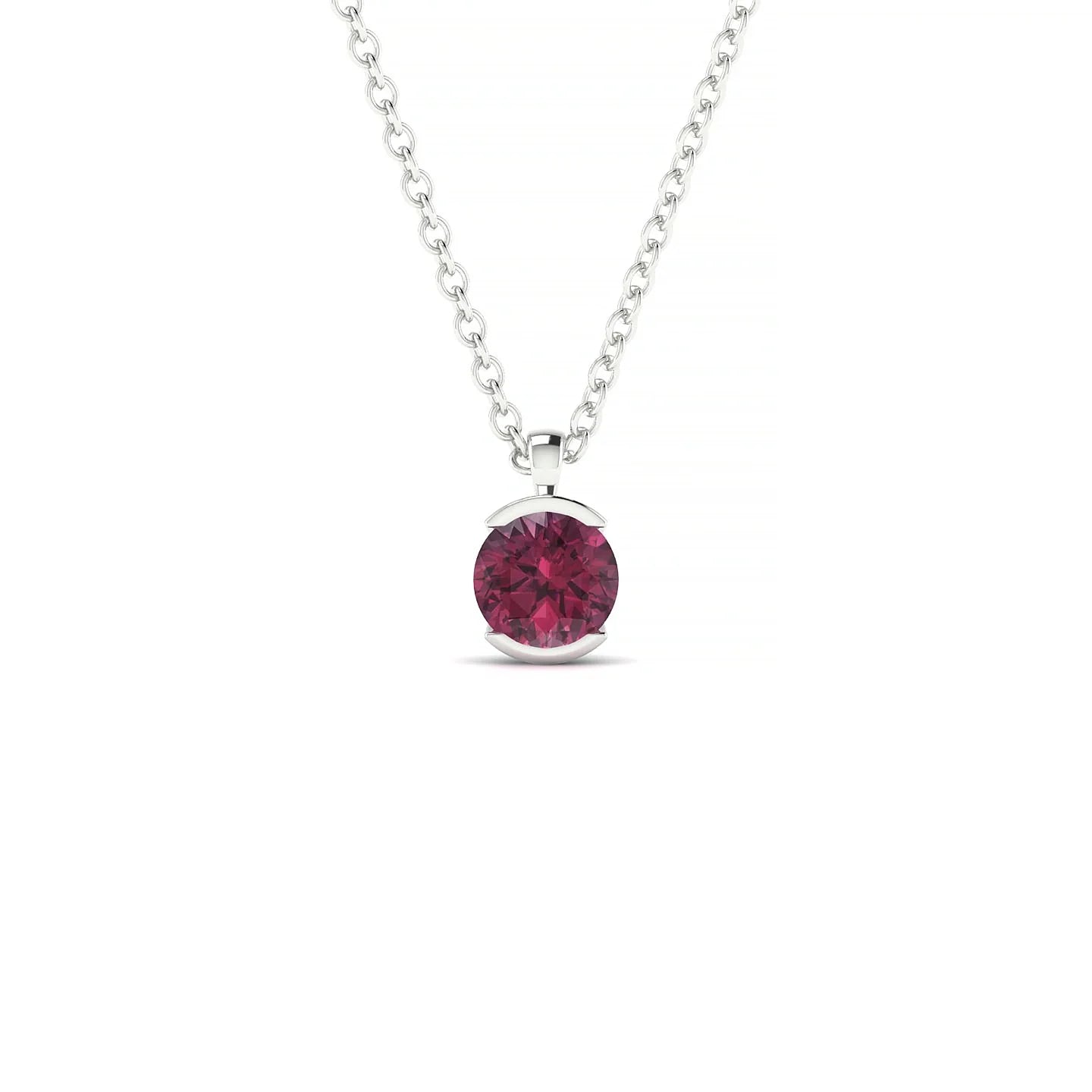 Suspense | 18k White Gold 4.5 mm Round Rhodolite Pendant