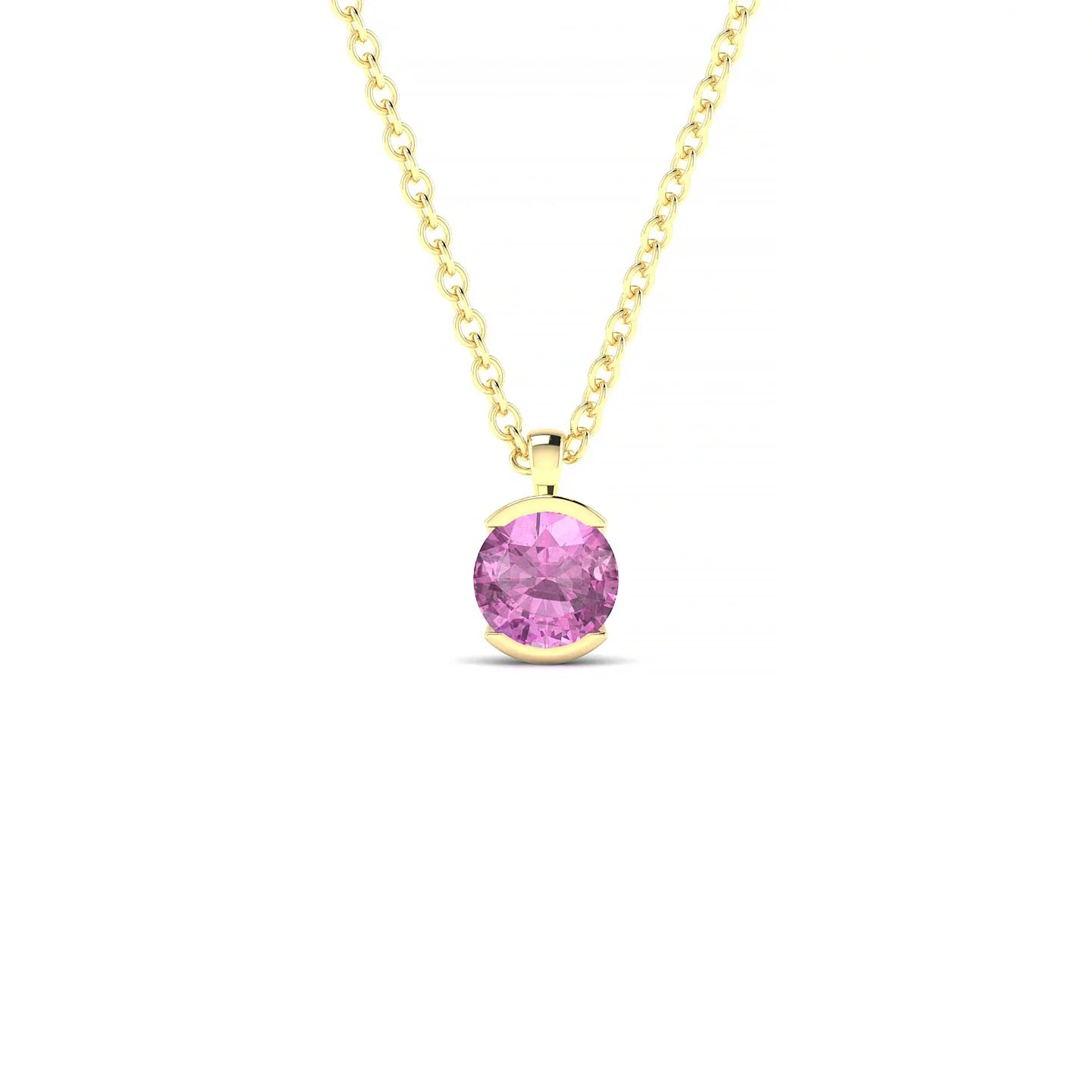 Suspense | 18k Yellow Gold 4.5 mm Round Pink Sapphire Pendant