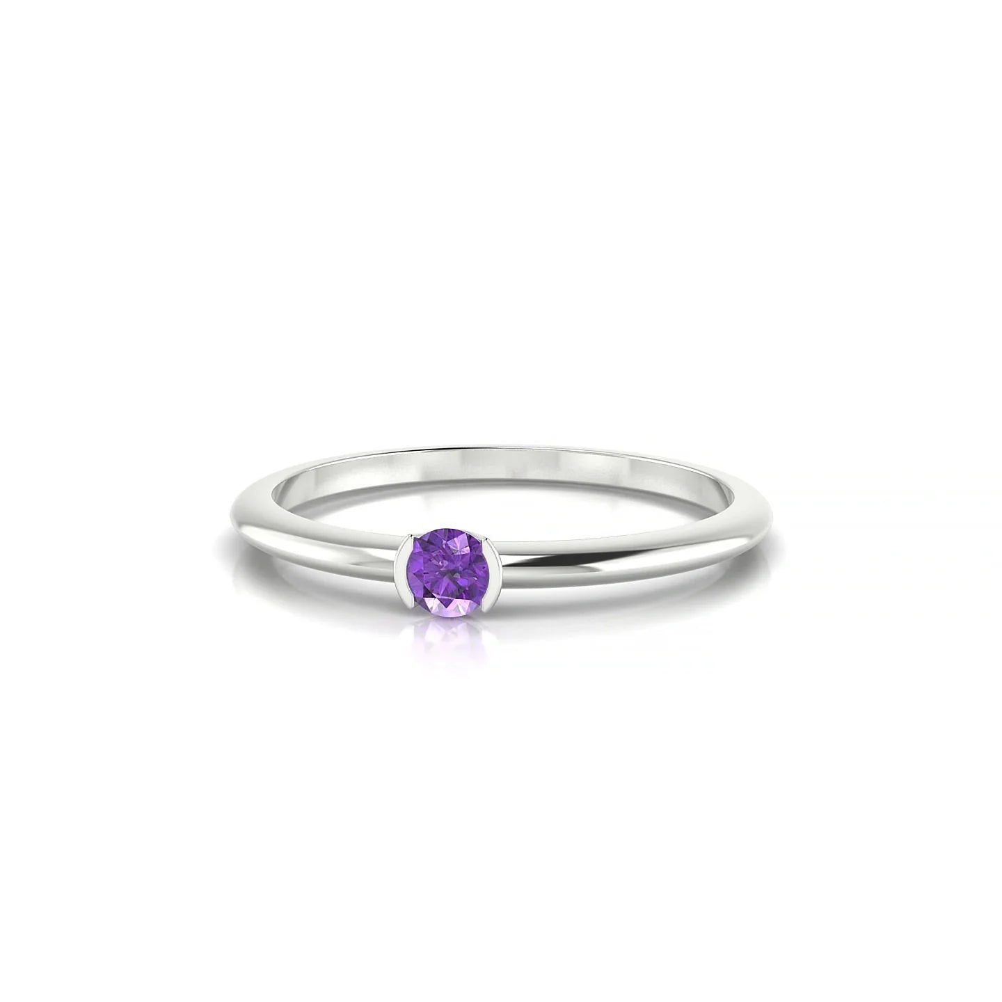 Suspense | 18k White Gold 3 mm Round Amethyst Ring