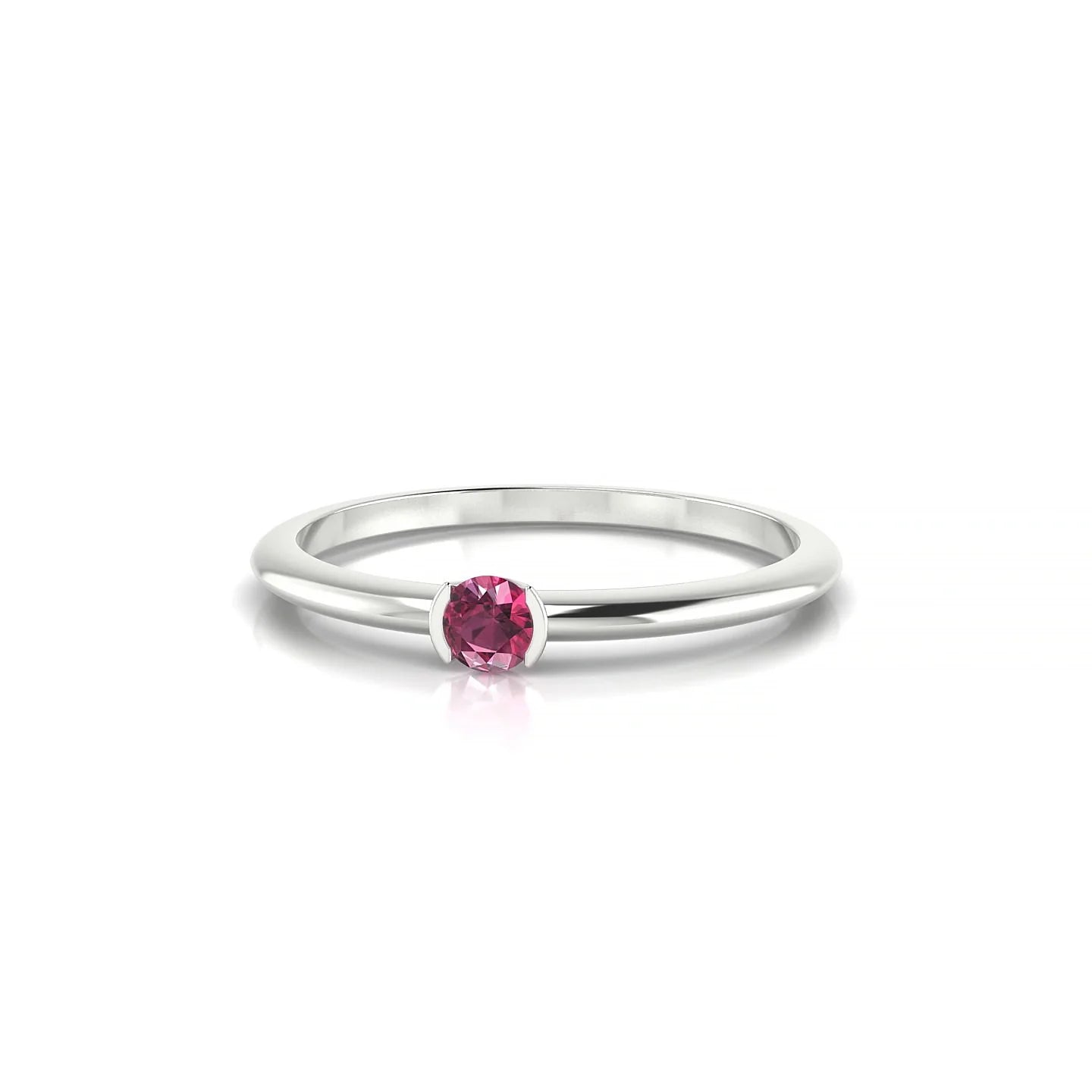 Suspense | 18k White Gold 3 mm Round Rhodolite Ring