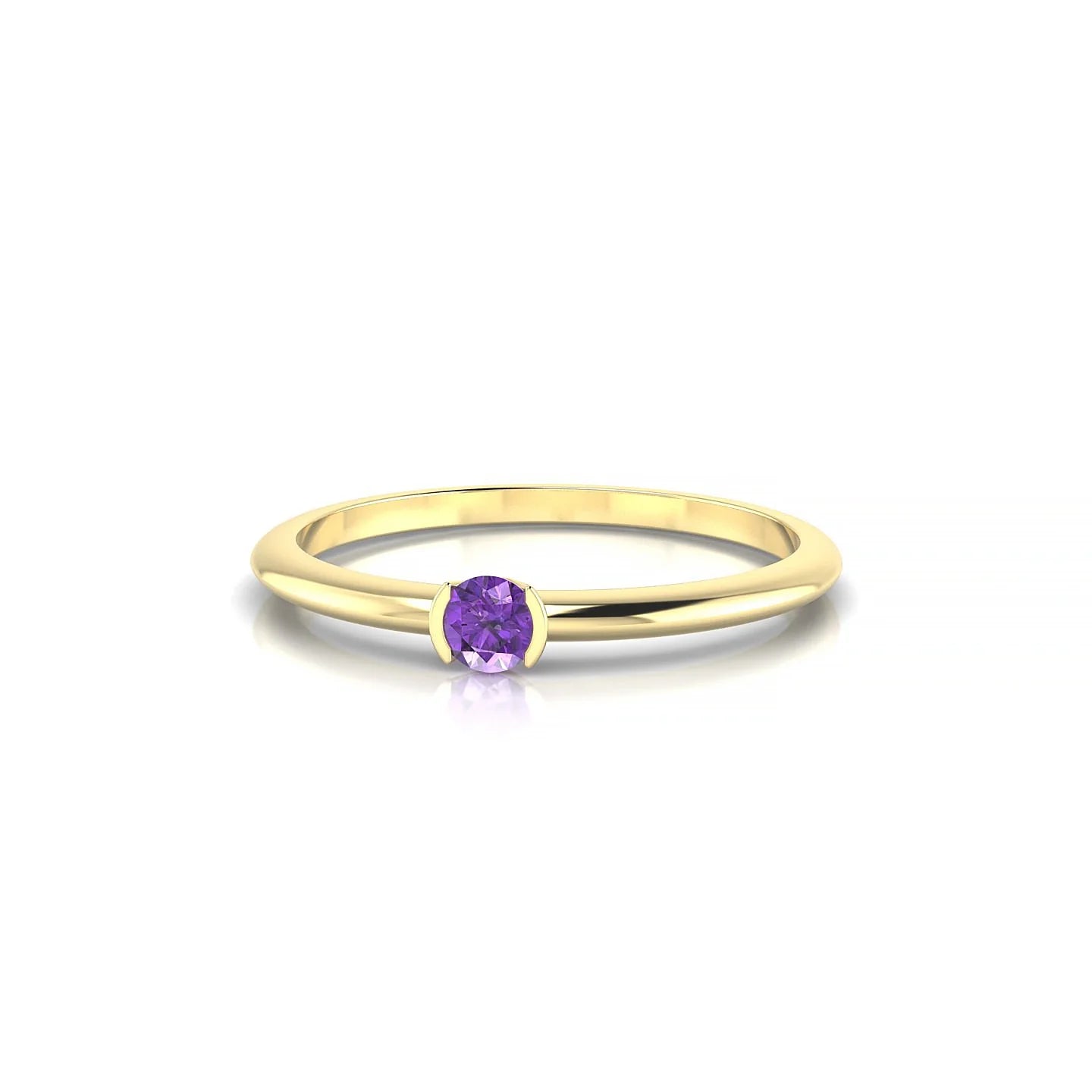Suspense | 18k Yellow Gold 3 mm Round Amethyst Ring