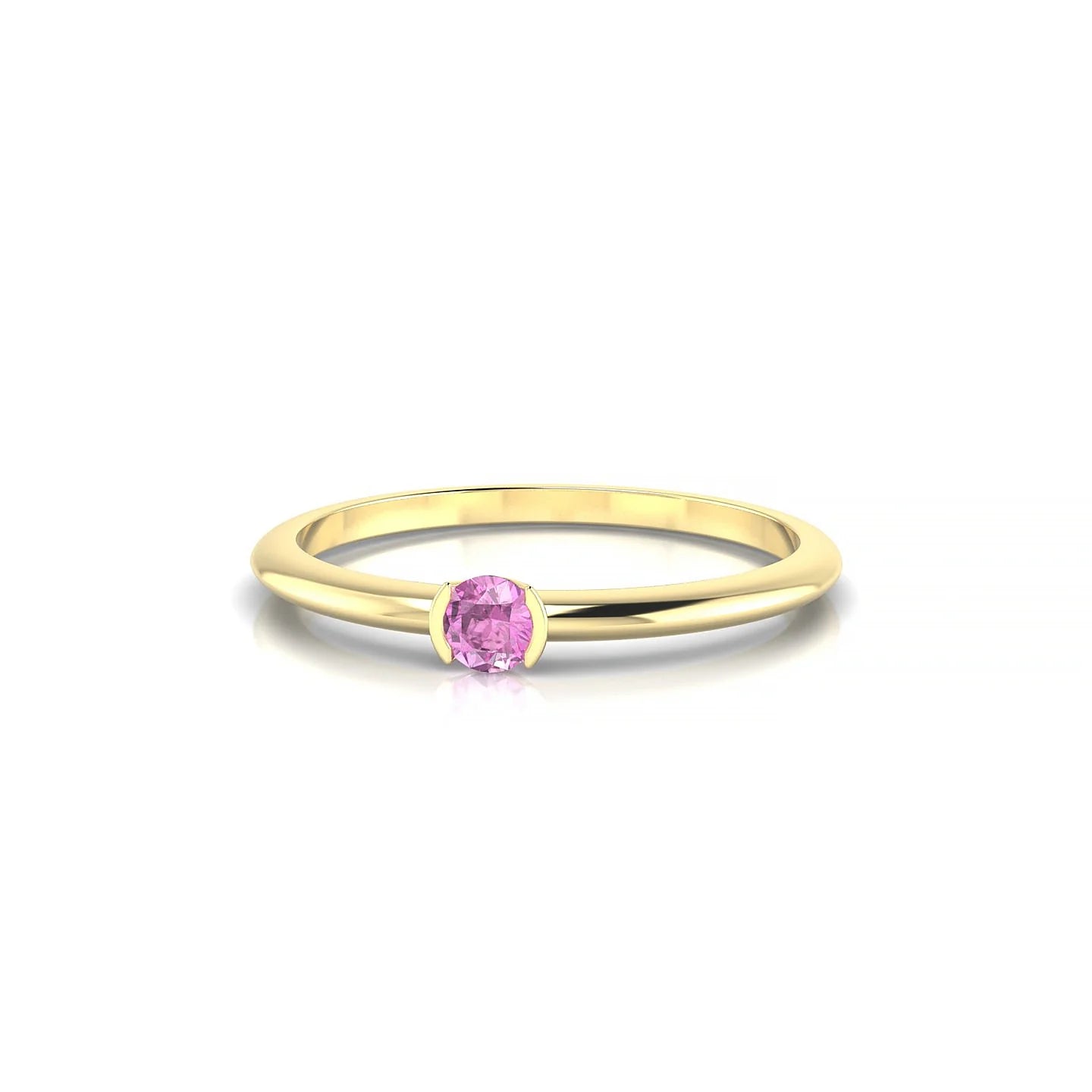 Suspense | 18k Yellow Gold 3 mm Round Pink Sapphire Ring