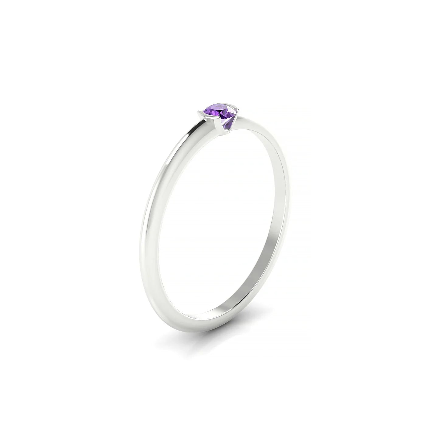 Suspense | 18k White Gold 3 mm Round Amethyst Ring