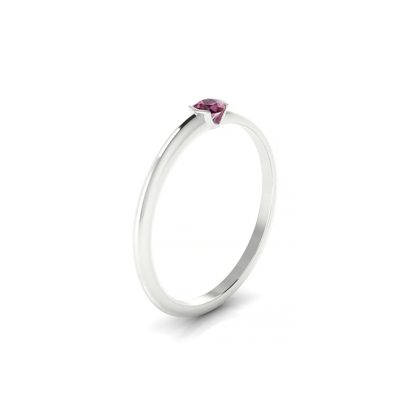 Suspense | 18k White Gold 3 mm Round Rhodolite Ring
