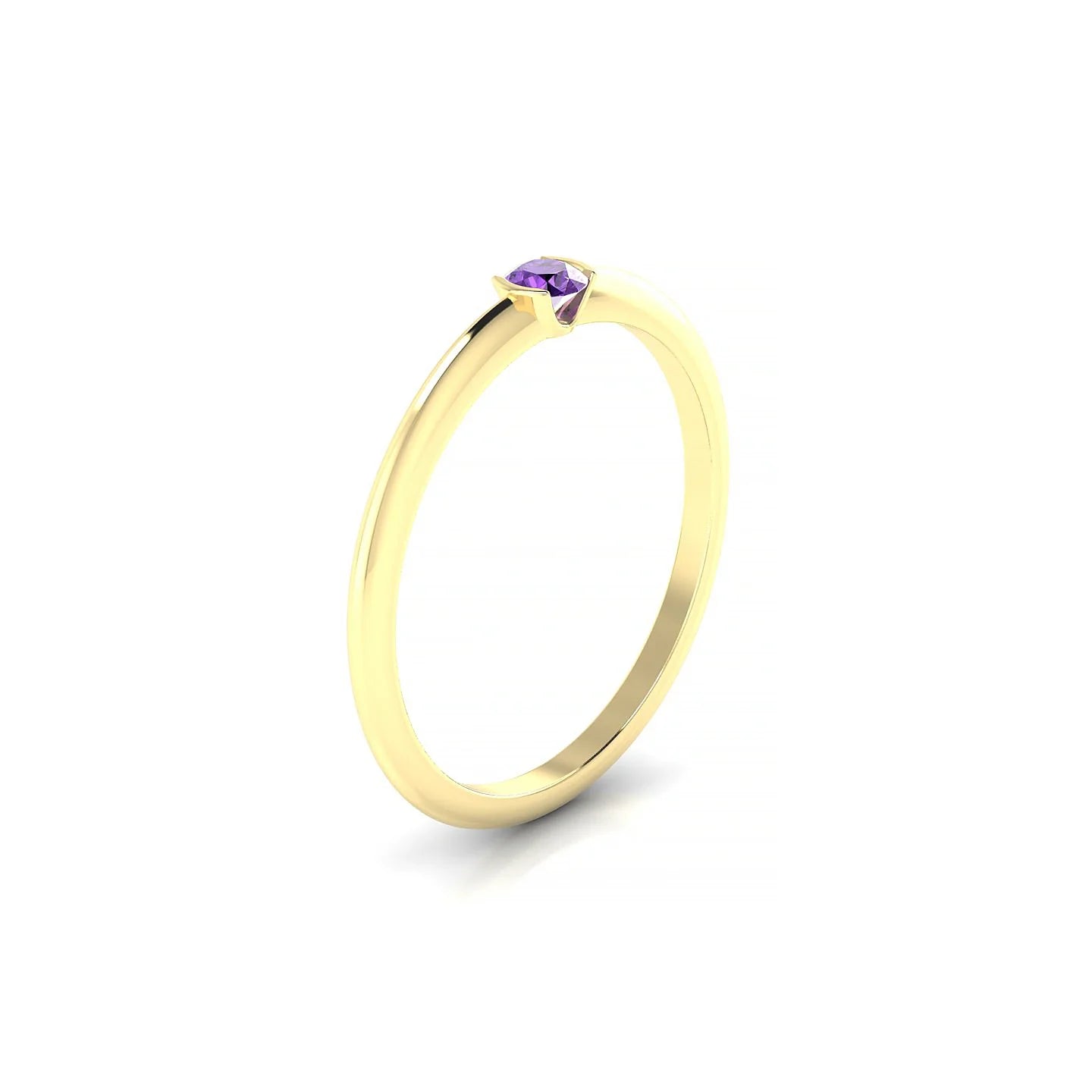 Suspense | 18k Yellow Gold 3 mm Round Amethyst Ring