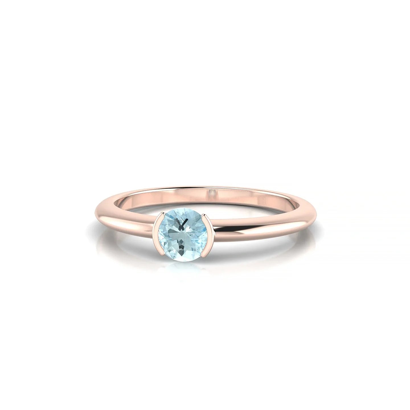 Suspense | 18k Rose Gold 4.5 mm Round Aquamarine Ring