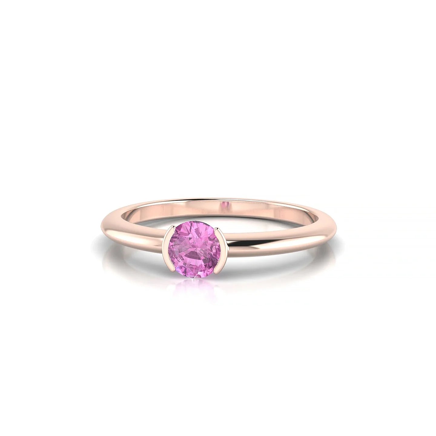 Suspense | 18k Rose Gold 4.5 mm Round Pink Sapphire Ring