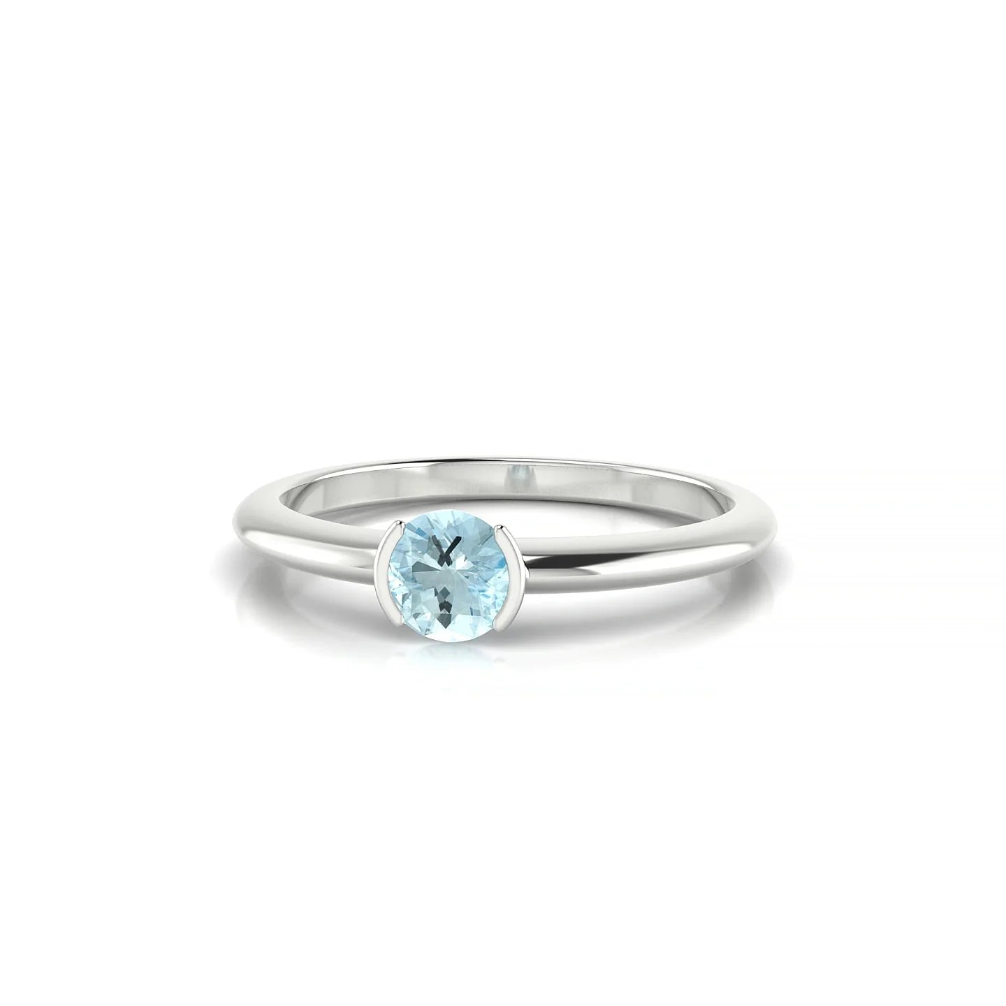 Suspense | 18k White Gold 4.5 mm Round Aquamarine Ring
