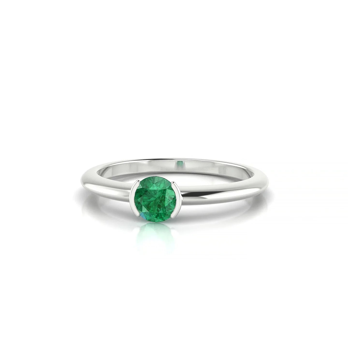 Suspense | 18k White Gold 4.5 mm Round Emerald Ring