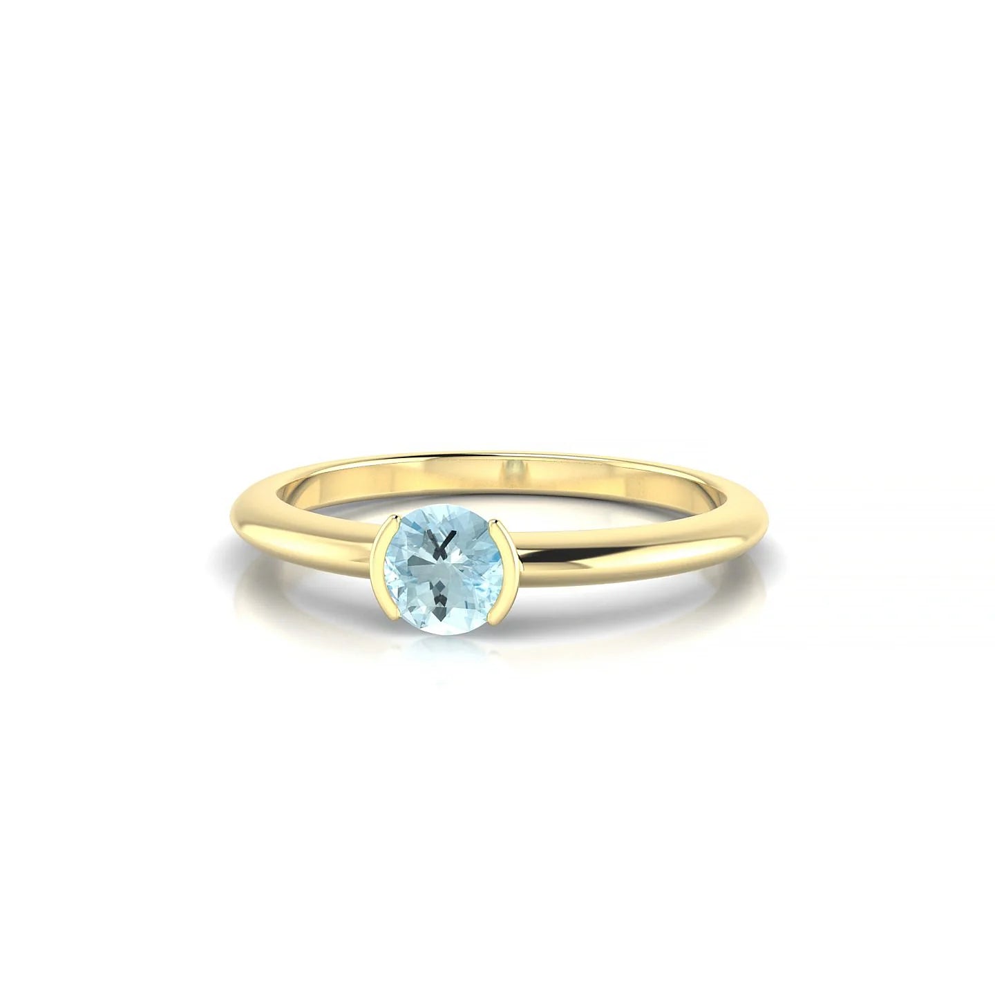Suspense | 18k Yellow Gold 4.5 mm Round Aquamarine Ring