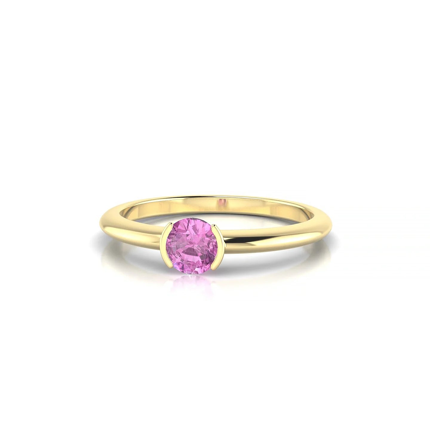 Suspense | 18k Yellow Gold 4.5 mm Round Pink Sapphire Ring