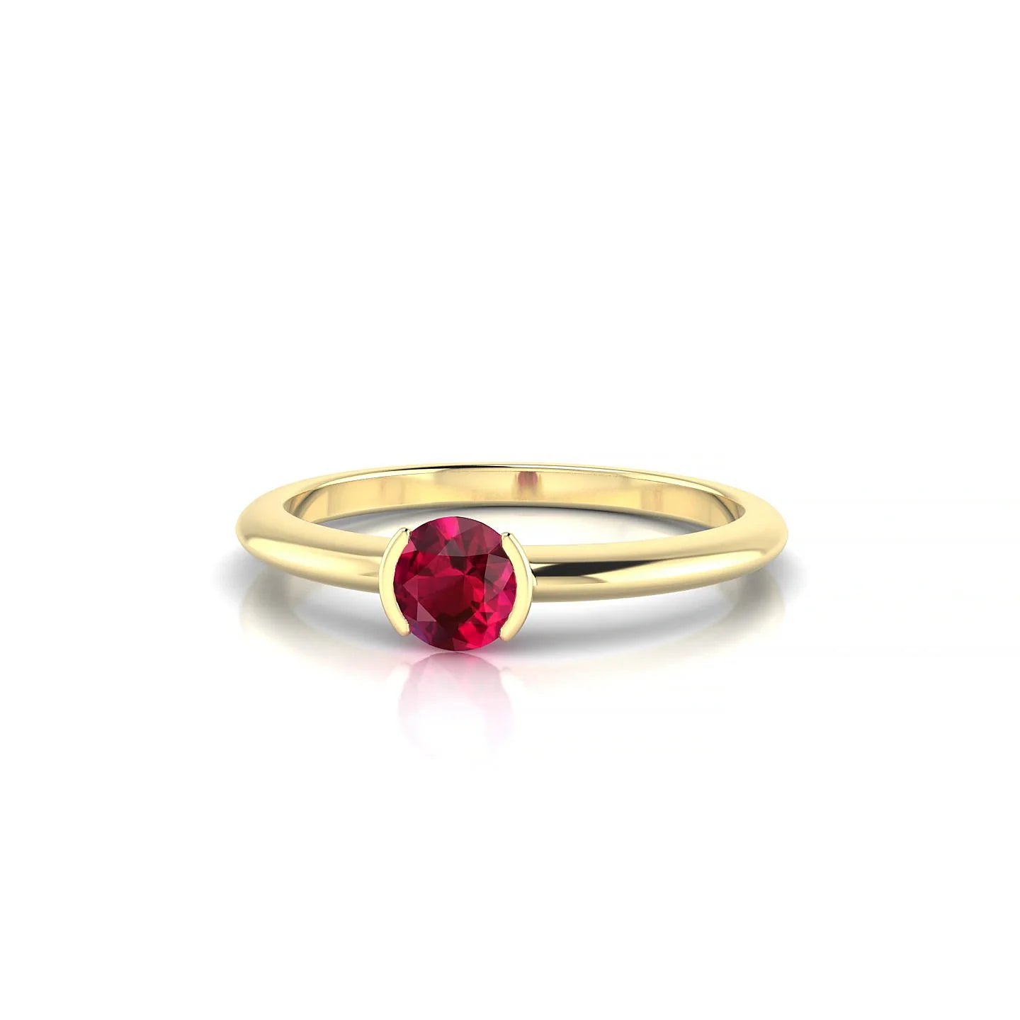 Suspense | 18k Yellow Gold 4.5 mm Round Ruby Ring