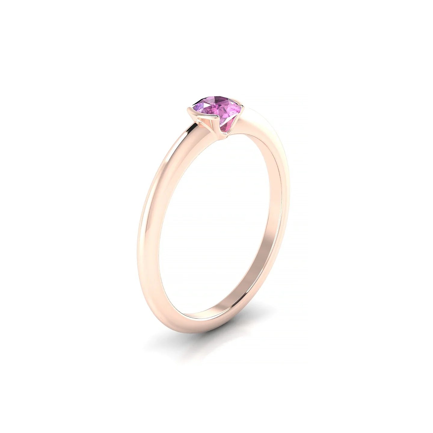 Suspense | 18k Rose Gold 4.5 mm Round Pink Sapphire Ring