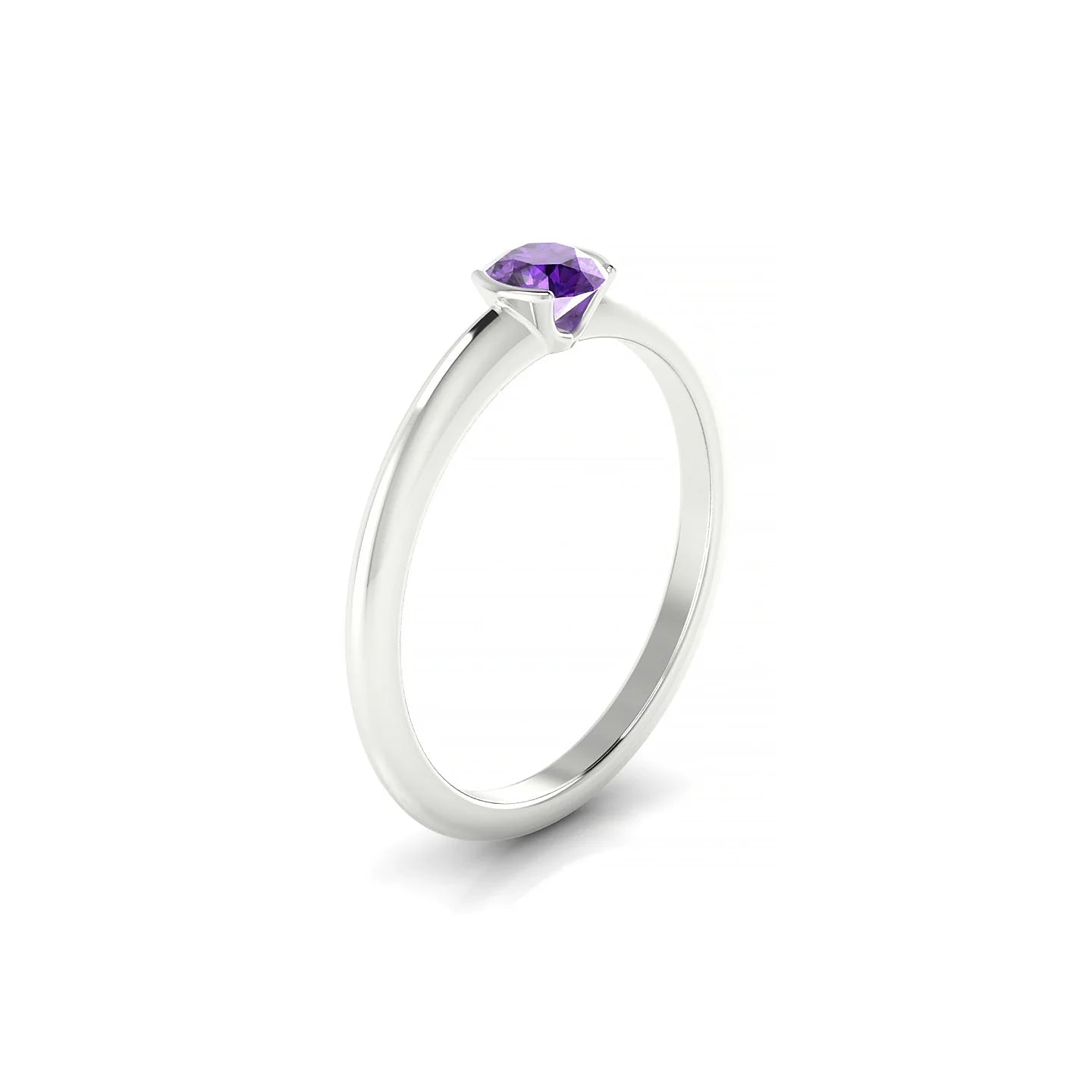 Suspense | 18k White Gold 4.5 mm Round Amethyst Ring
