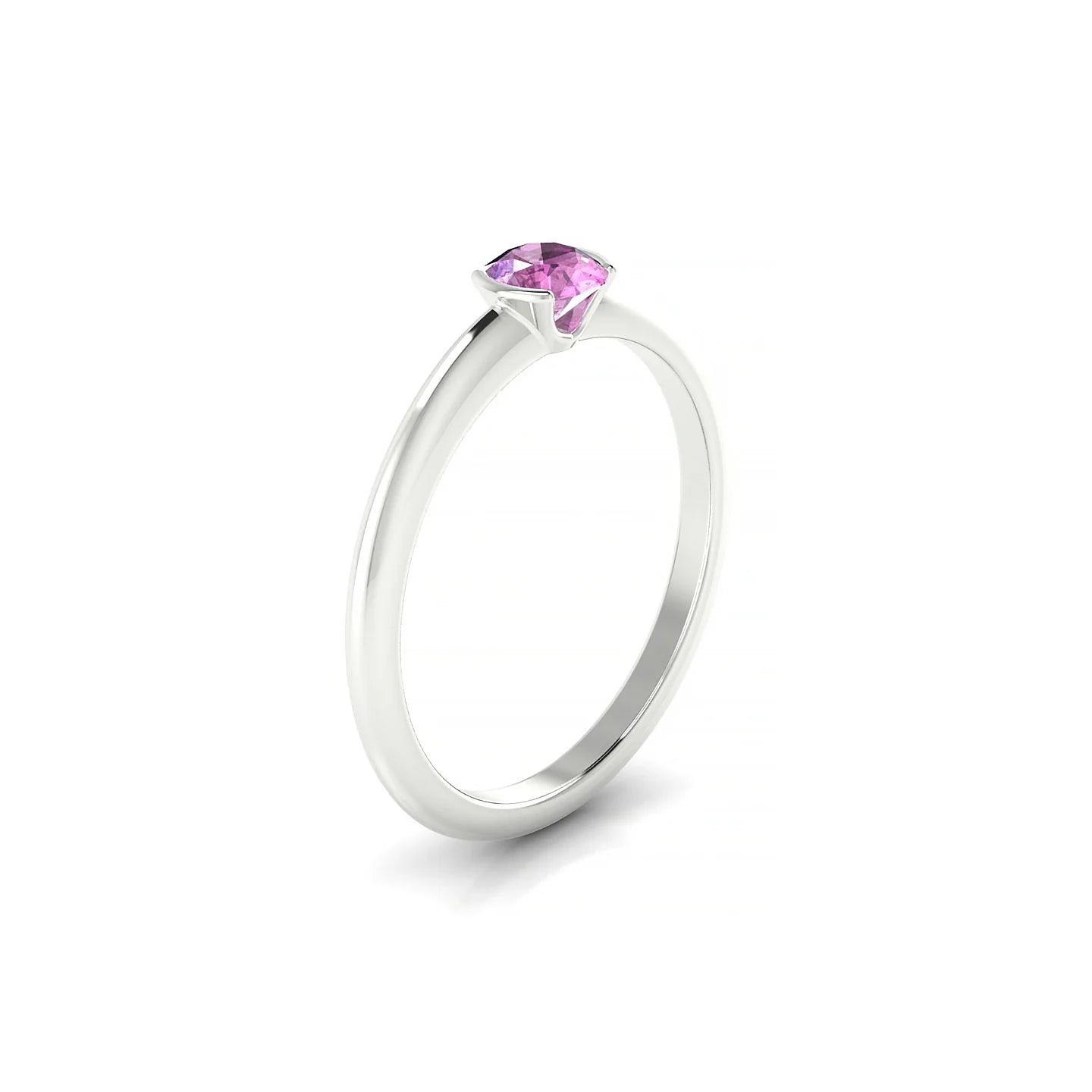 Suspense | 18k White Gold 4.5 mm Round Pink Sapphire Ring