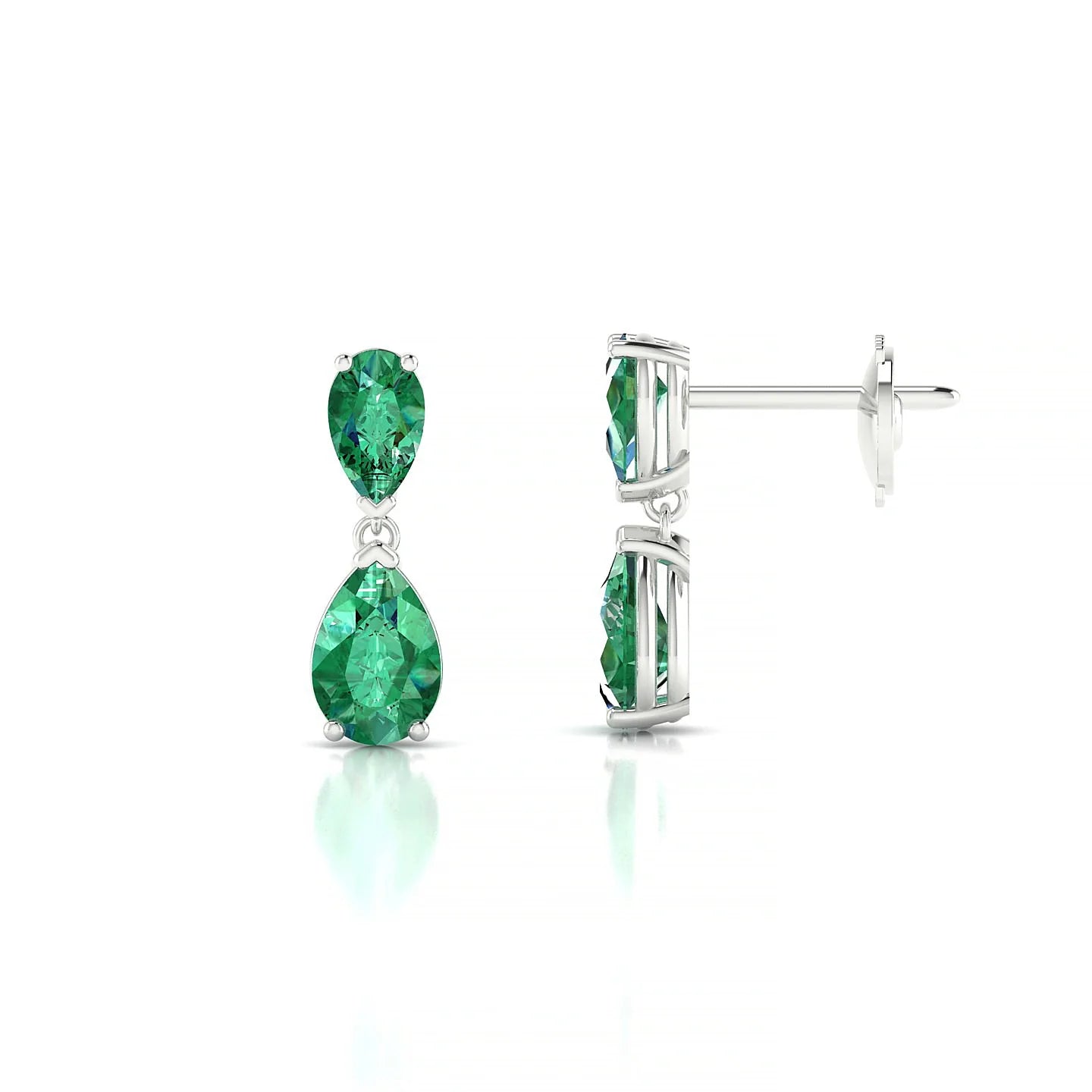 Sway | 18k White Gold 6 x 4 mm Pear Emerald Earrings