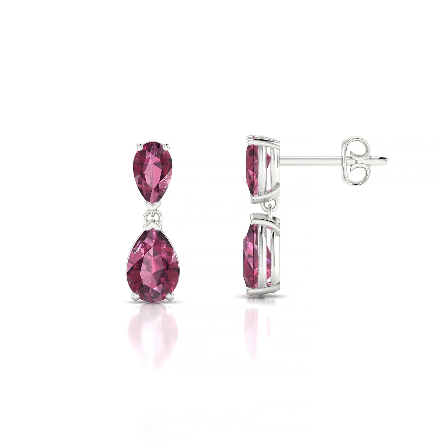 Sway | 18k White Gold 6 x 4 mm Pear Rhodolite Earrings
