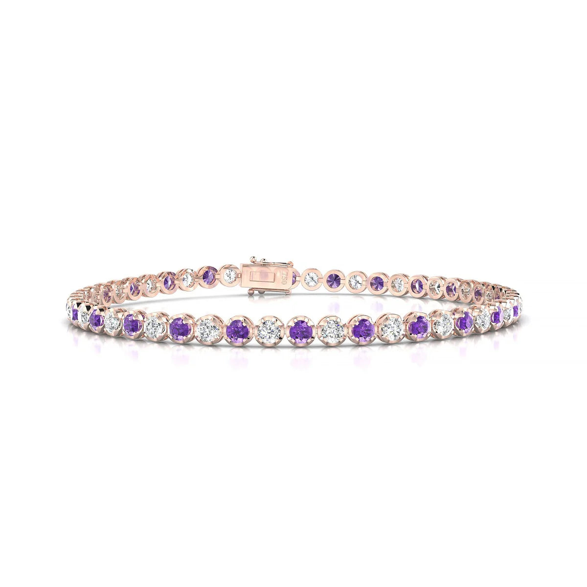 Tiger 1-1 | 18k Rose Gold 2.5 mm Round Natural Amethyst Tennis Bracelet