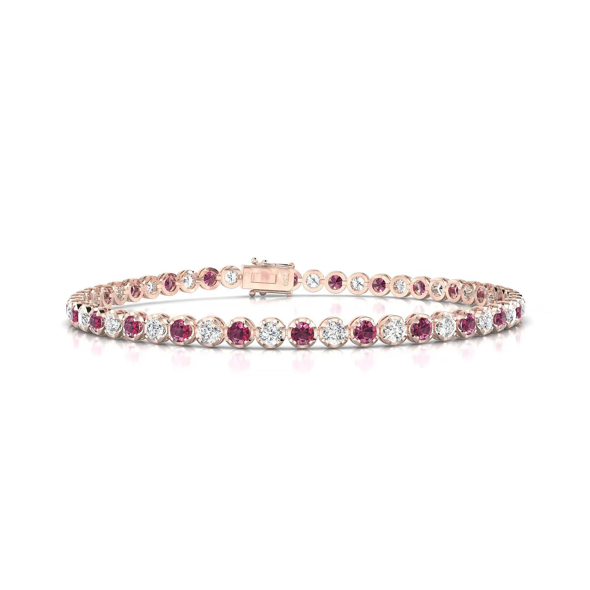 Tiger 1-1 | 18k Rose Gold 2.5 mm Round Natural Rhodolite Tennis Bracelet