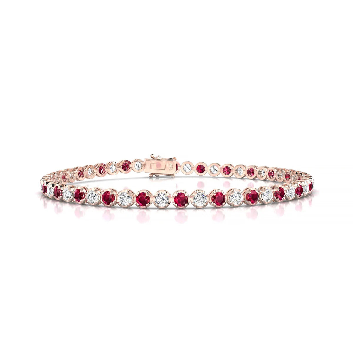 Tiger 1-1 | 18k Rose Gold 2.5 mm Round Natural Ruby Tennis Bracelet