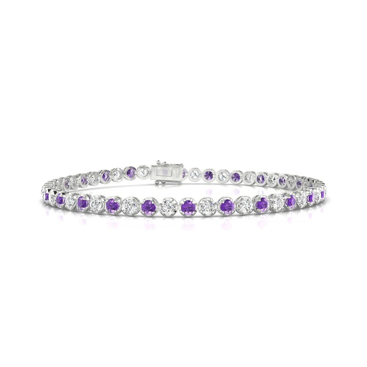 Tiger 1-1 | 18k White Gold 2.5 mm Round Natural Amethyst Tennis Bracelet