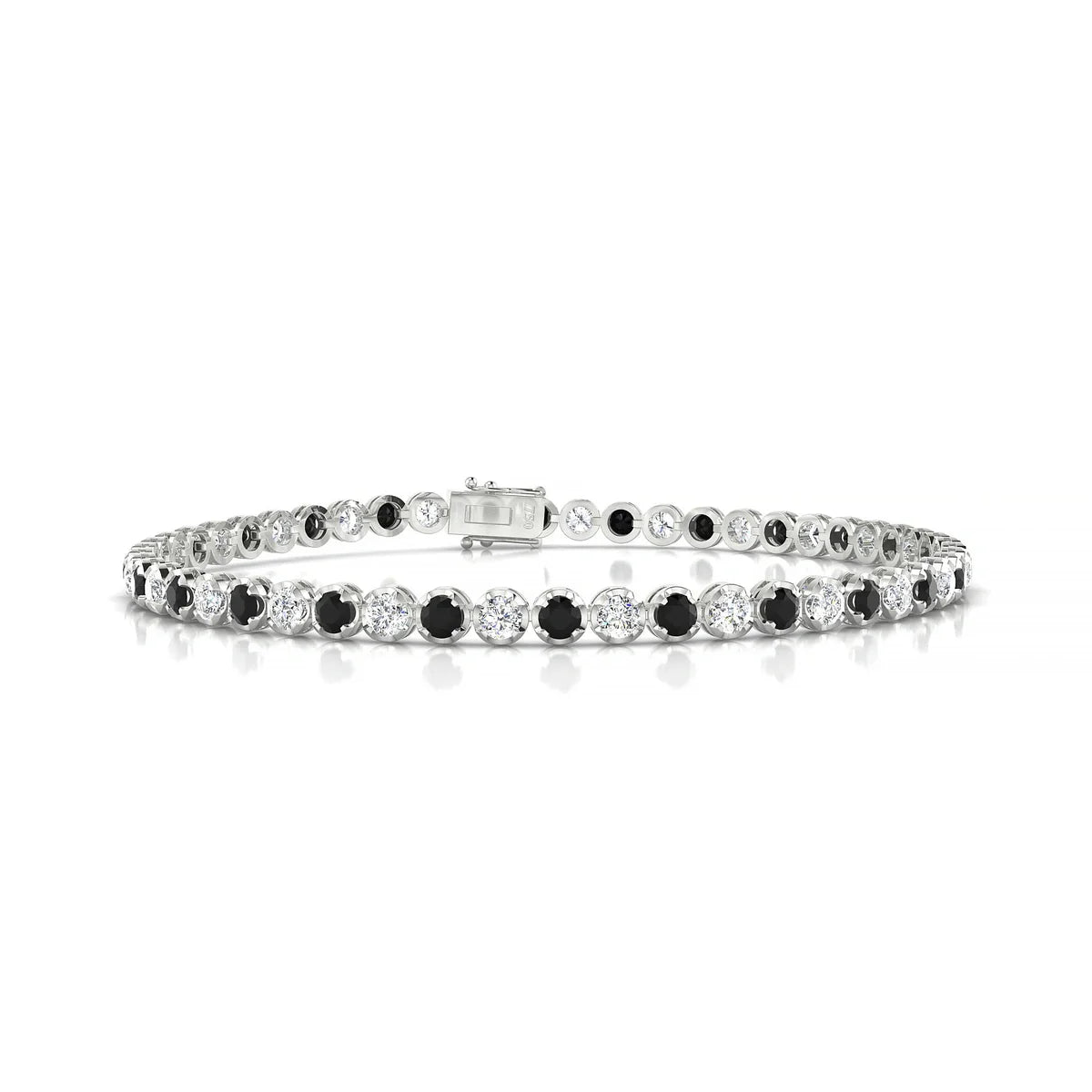 Tiger 1-1 | 18k White Gold 2.5 mm Round Natural Black Diamond Tennis Bracelet