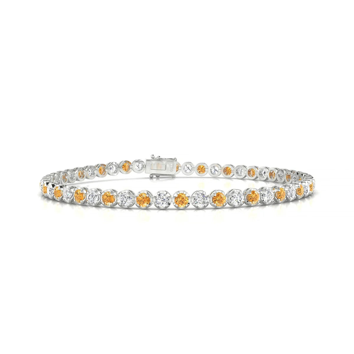 Tiger 1-1 | 18k White Gold 2.5 mm Round Natural Citrine Tennis Bracelet