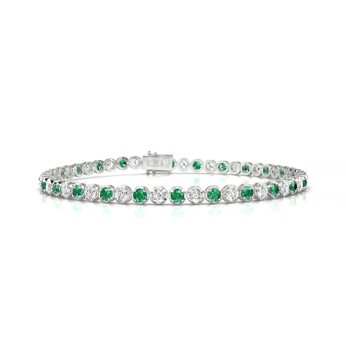 Tiger 1-1 | 18k White Gold 2.5 mm Round Natural Emerald Tennis Bracelet