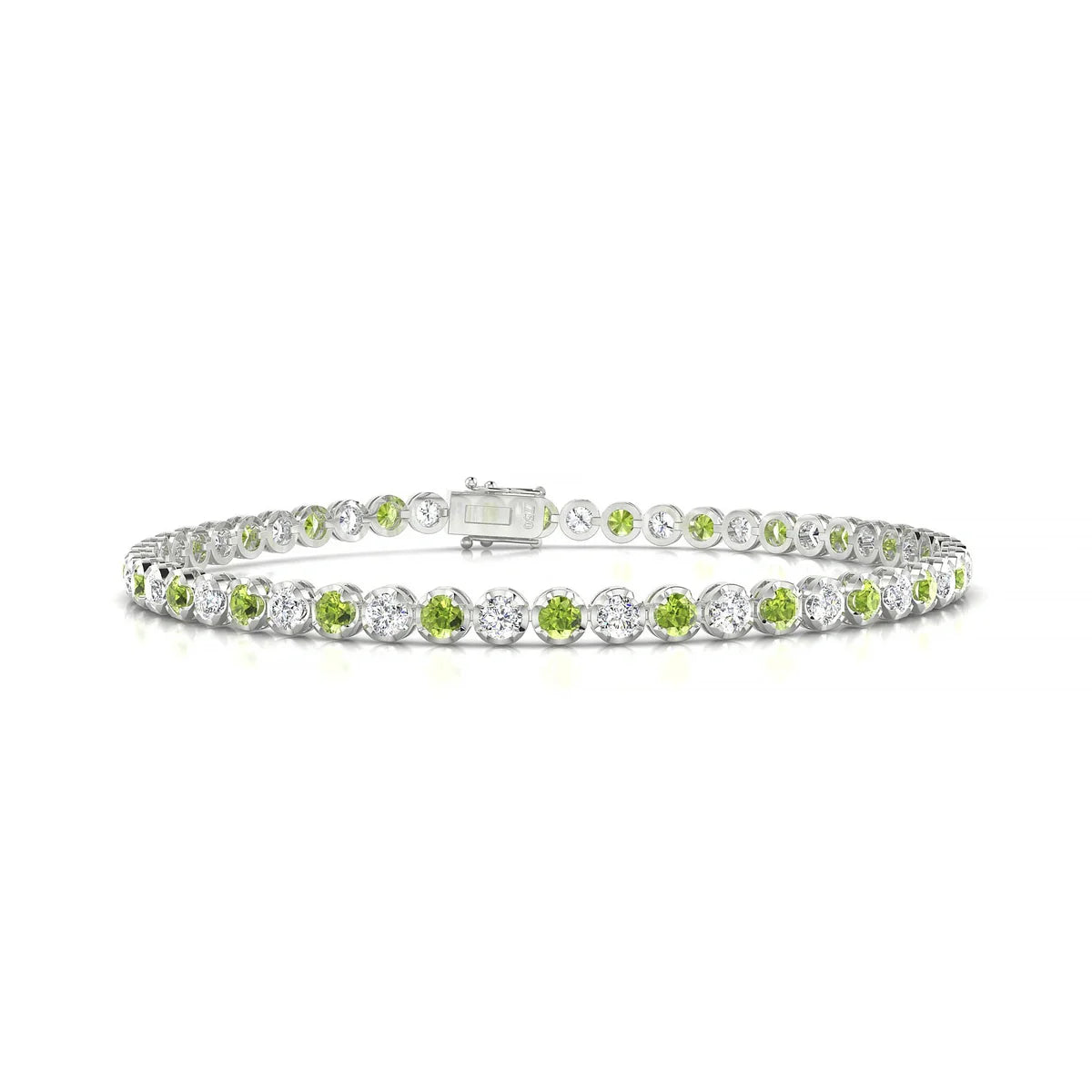 Tiger 1-1 | 18k White Gold 2.5 mm Round Natural Peridot Tennis Bracelet