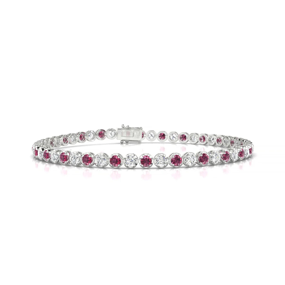Tiger 1-1 | 18k White Gold 2.5 mm Round Natural Rhodolite Tennis Bracelet