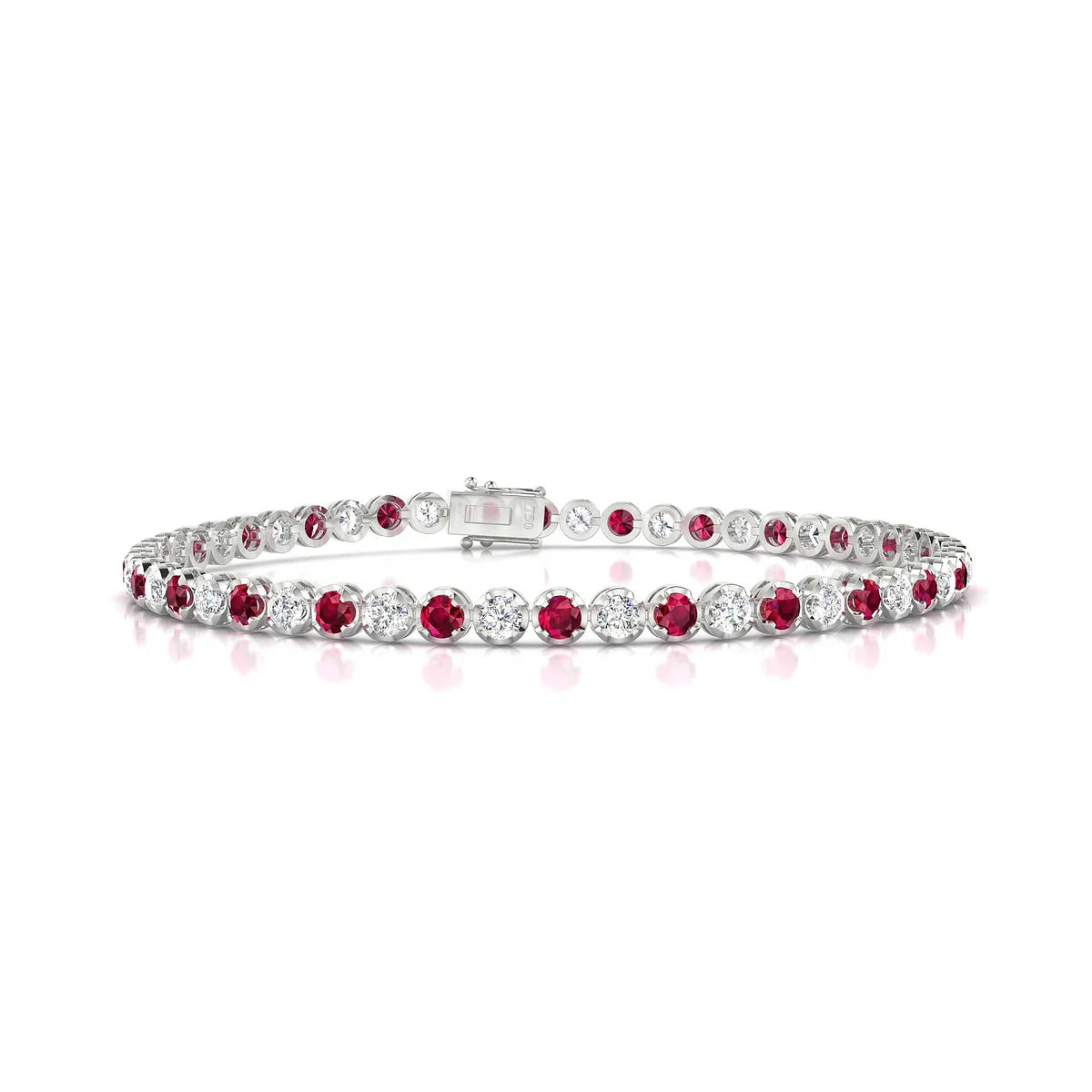 Tiger 1-1 | 18k White Gold 2.5 mm Round Natural Ruby Tennis Bracelet