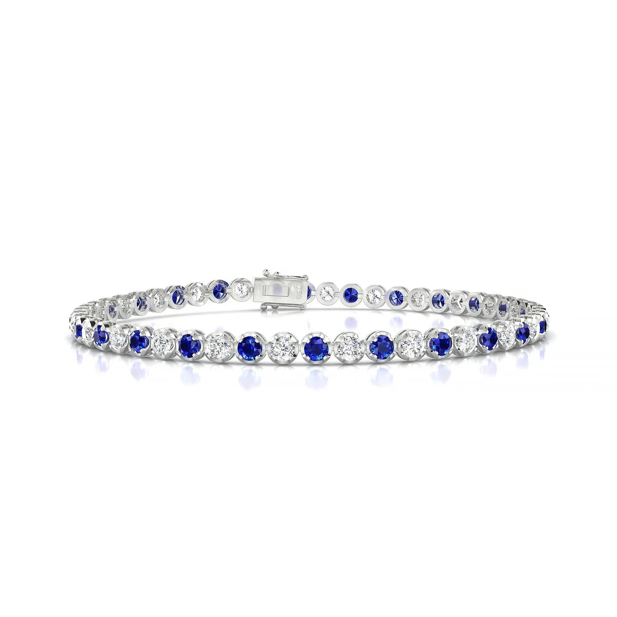 Tiger 1-1 | 18k White Gold 2.5 mm Round Natural Sapphire Tennis Bracelet