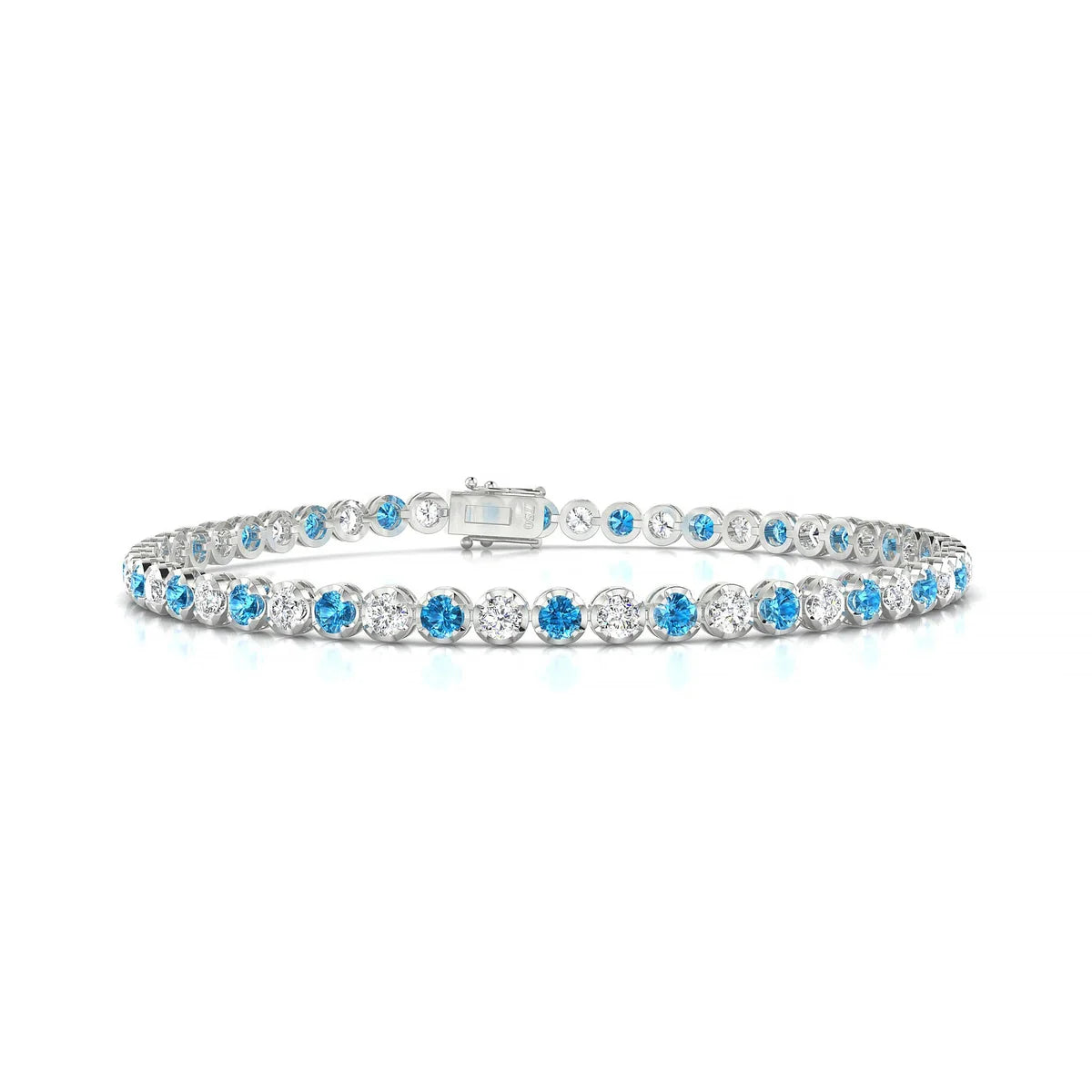 Tiger 1-1 | 18k White Gold 2.5 mm Round Natural Topaz Tennis Bracelet