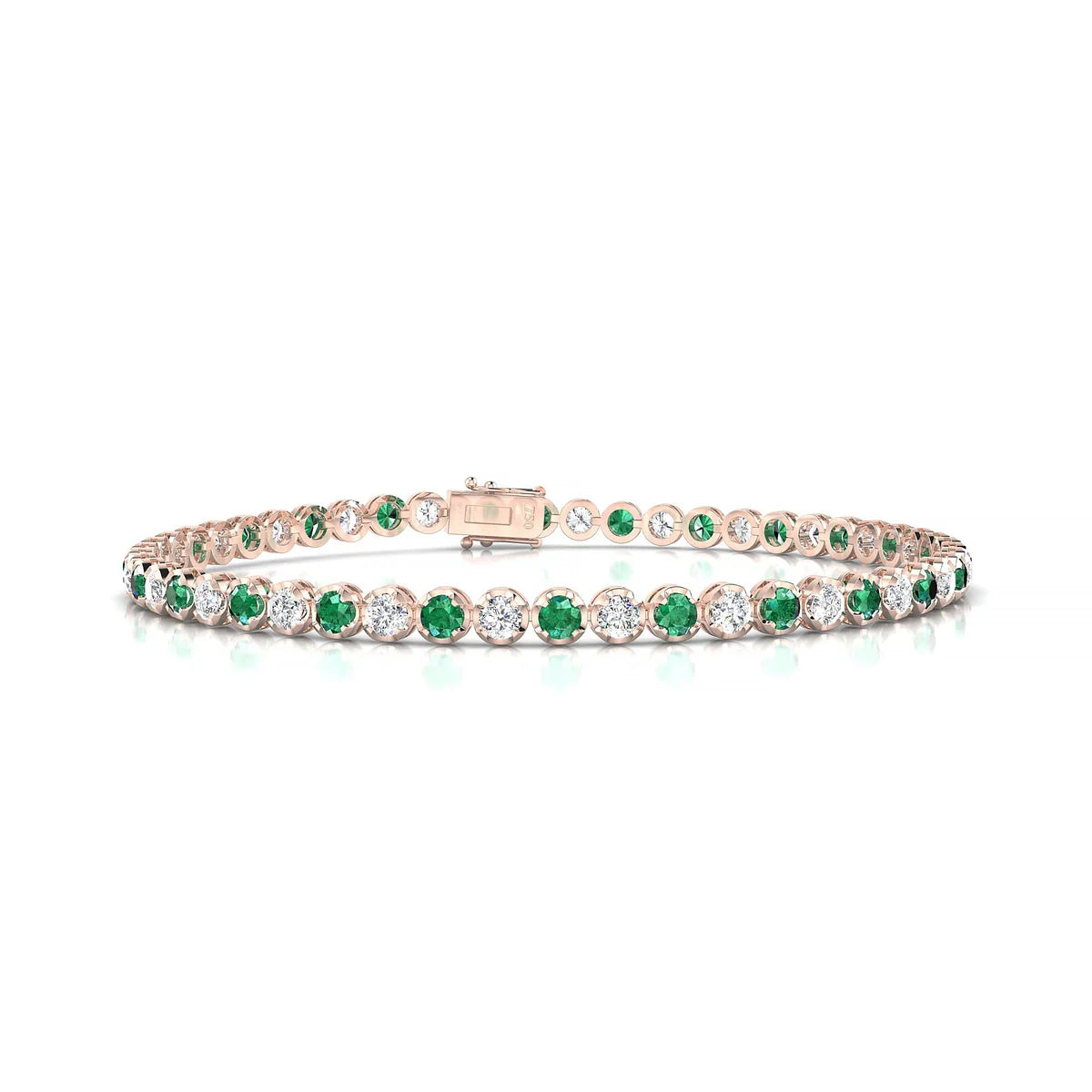 Tiger 1-1 | 18k Rose Gold 2.5 mm Round Natural Emerald Tennis Bracelet