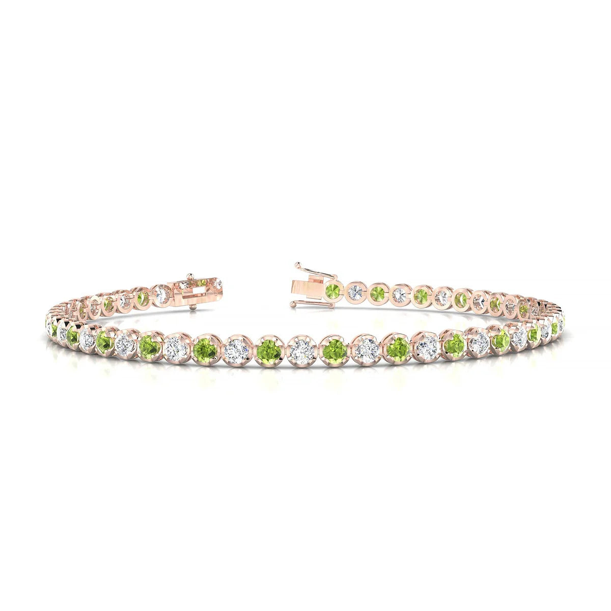 Tiger 1-1 | 18k Rose Gold 2.5 mm Round Natural Peridot Tennis Bracelet