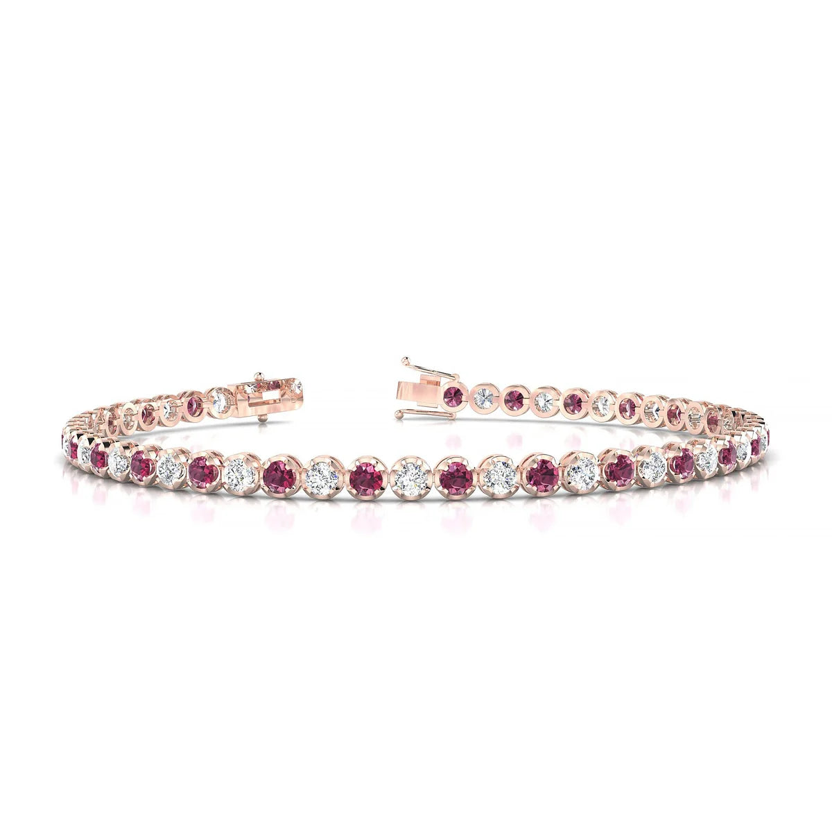 Tiger 1-1 | 18k Rose Gold 2.5 mm Round Natural Rhodolite Tennis Bracelet