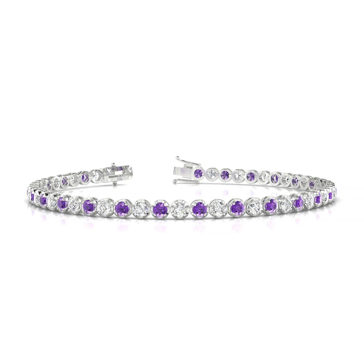 Tiger 1-1 | 18k White Gold 2.5 mm Round Natural Amethyst Tennis Bracelet