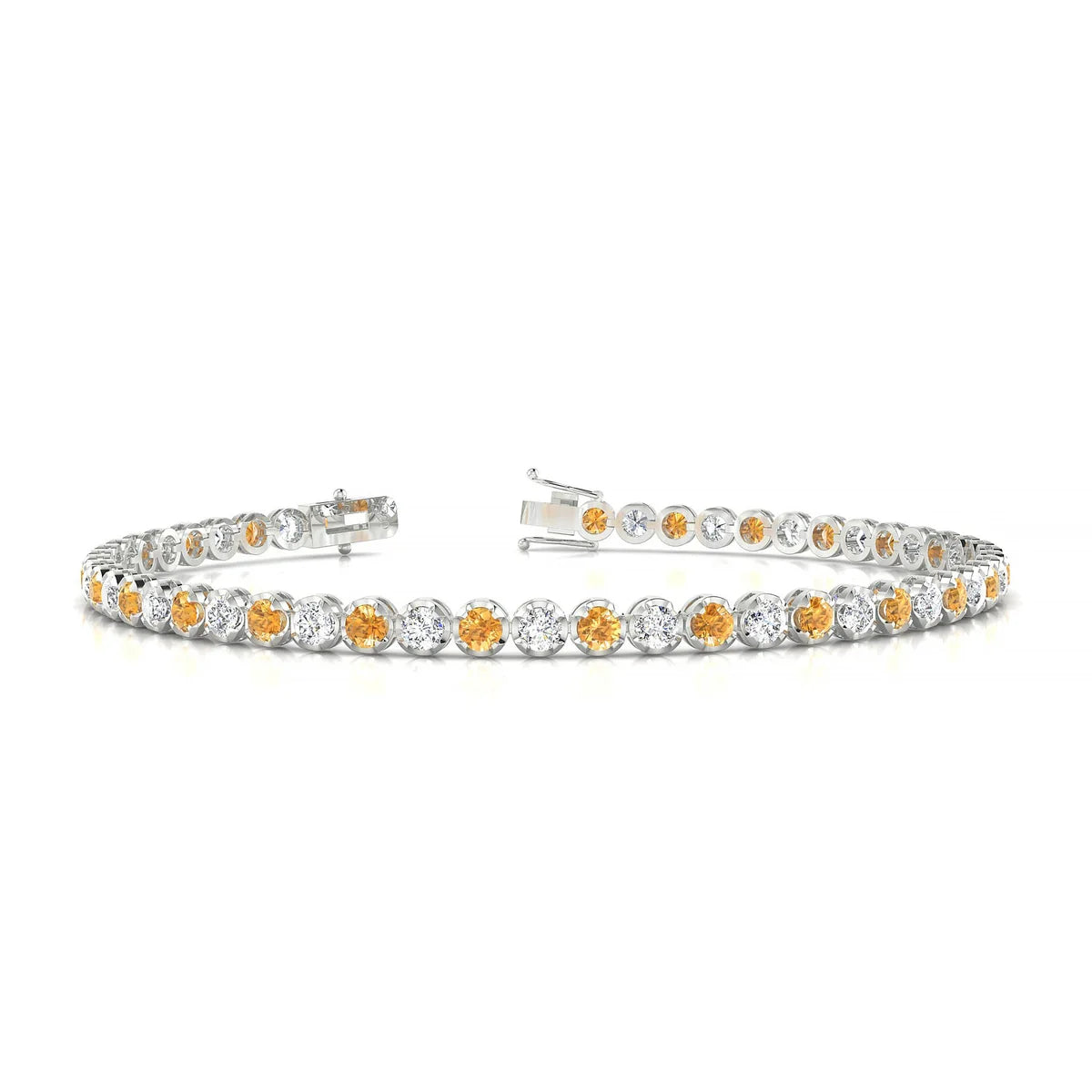 Tiger 1-1 | 18k White Gold 2.5 mm Round Natural Citrine Tennis Bracelet